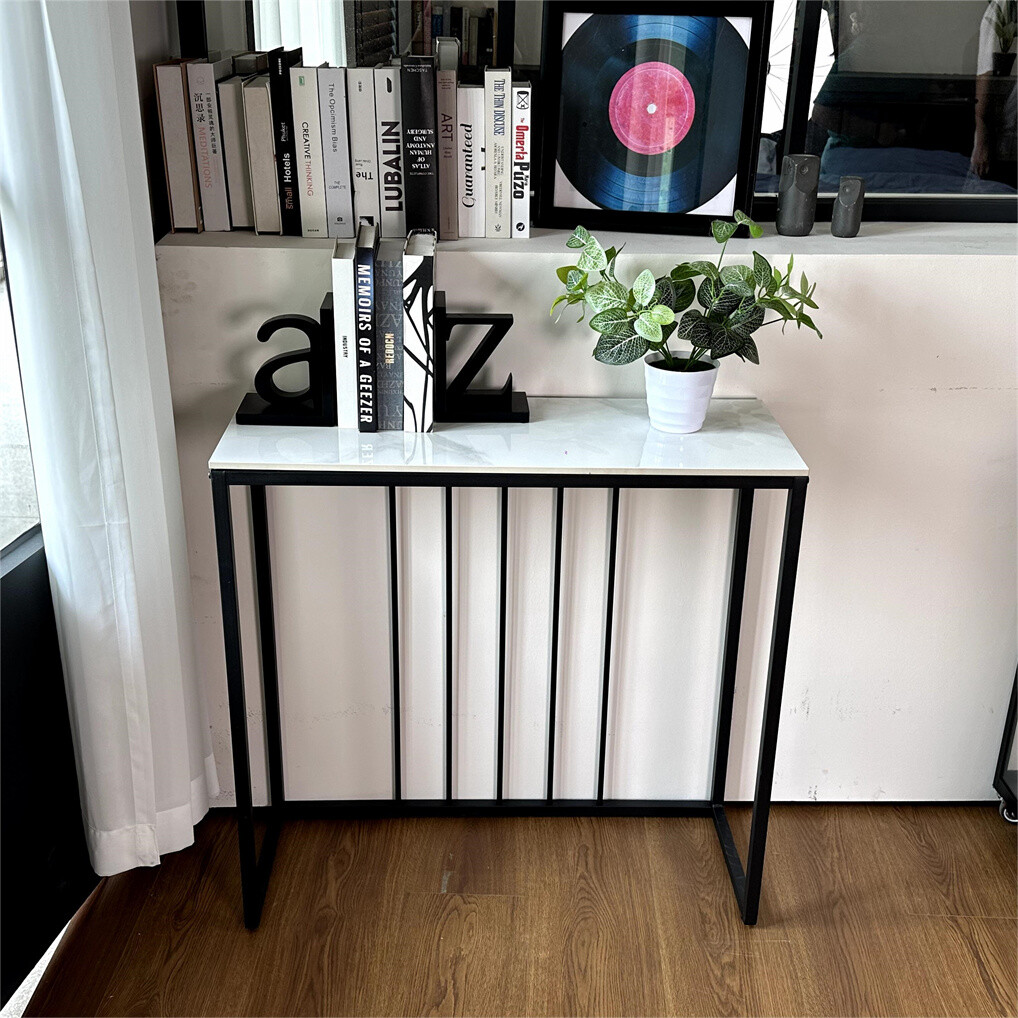 Non-porous Glossy Sintered Stone Console Table Hallway Storage Table Black Frame