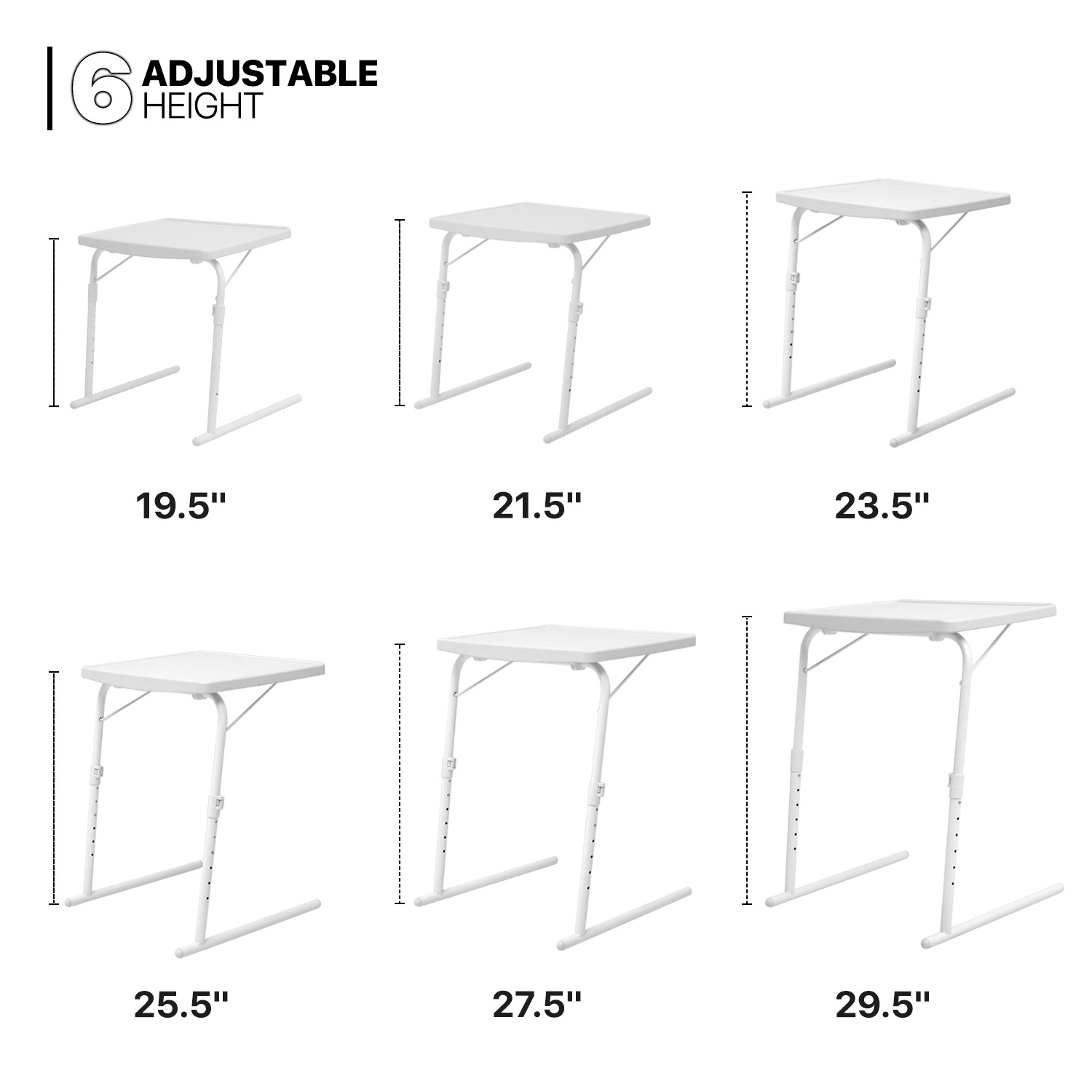 White Folding Adjustable Height TV Tray Portable Sofa Bed Side Table Laptop Desk