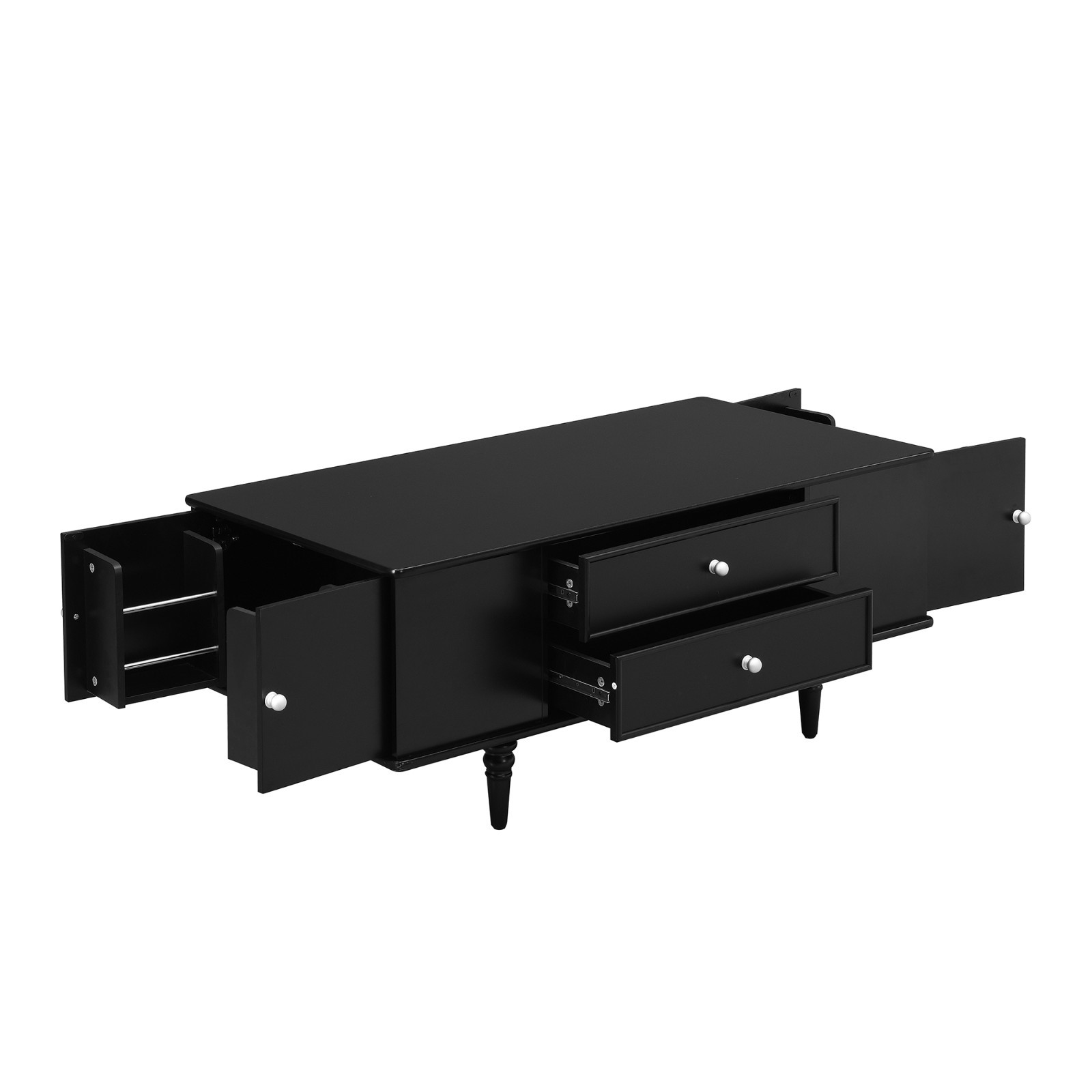 Modern Rectangle Coffee Table Center Table With Storage Drawers Solid Wood Legs