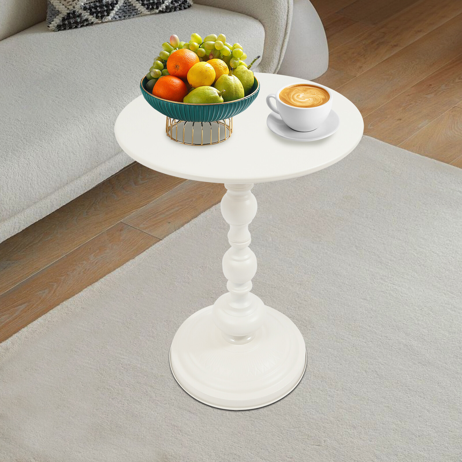 Round Side Table Retro Coffee End Table Small Accent Pedestal Table White Home