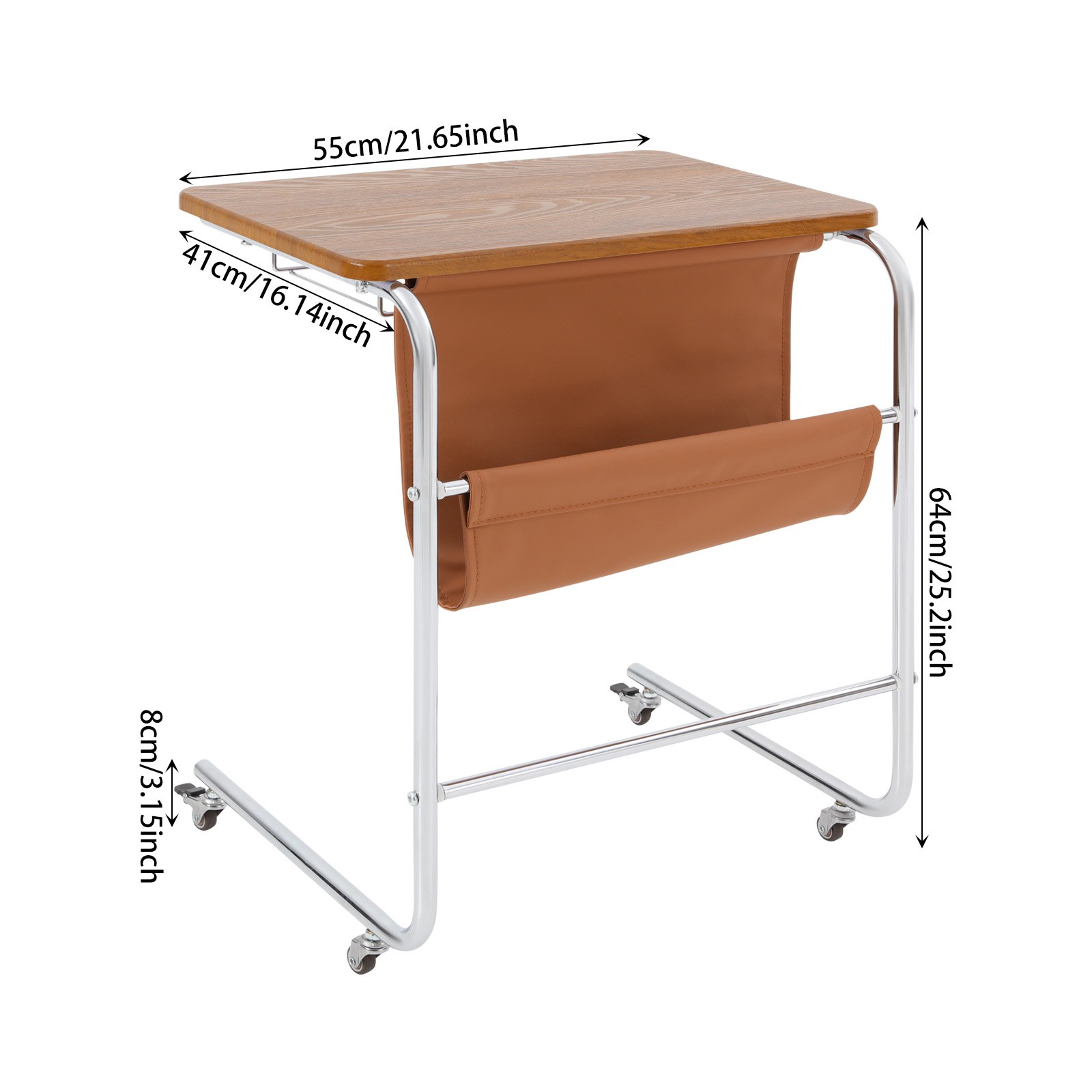Sofa Side Table,C-Shaped End Table with Universal Wheels,End Table living room