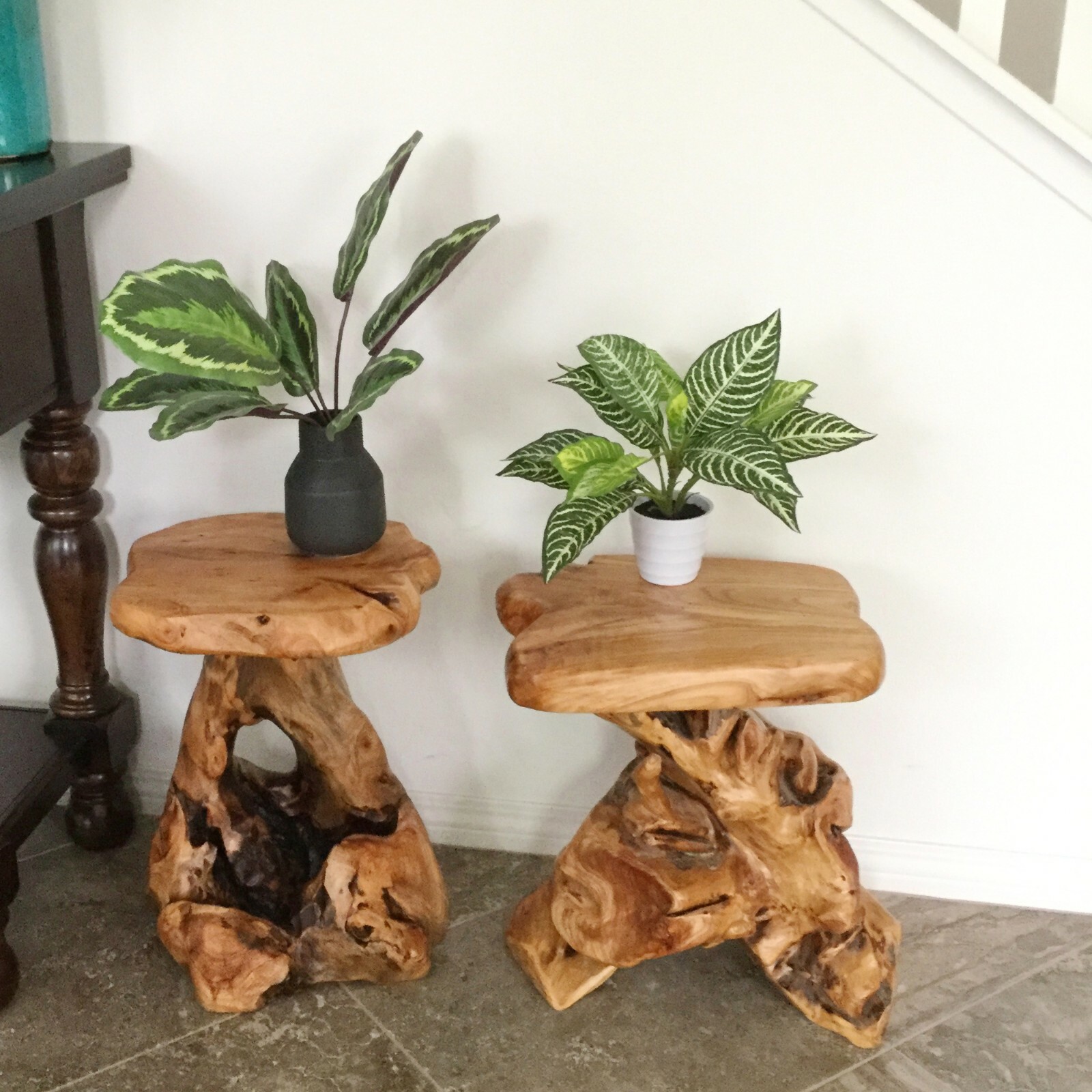 Rustic Cedar Roots Flower Stand Stool, Tree Stump Stool Side Table 19.5″ H