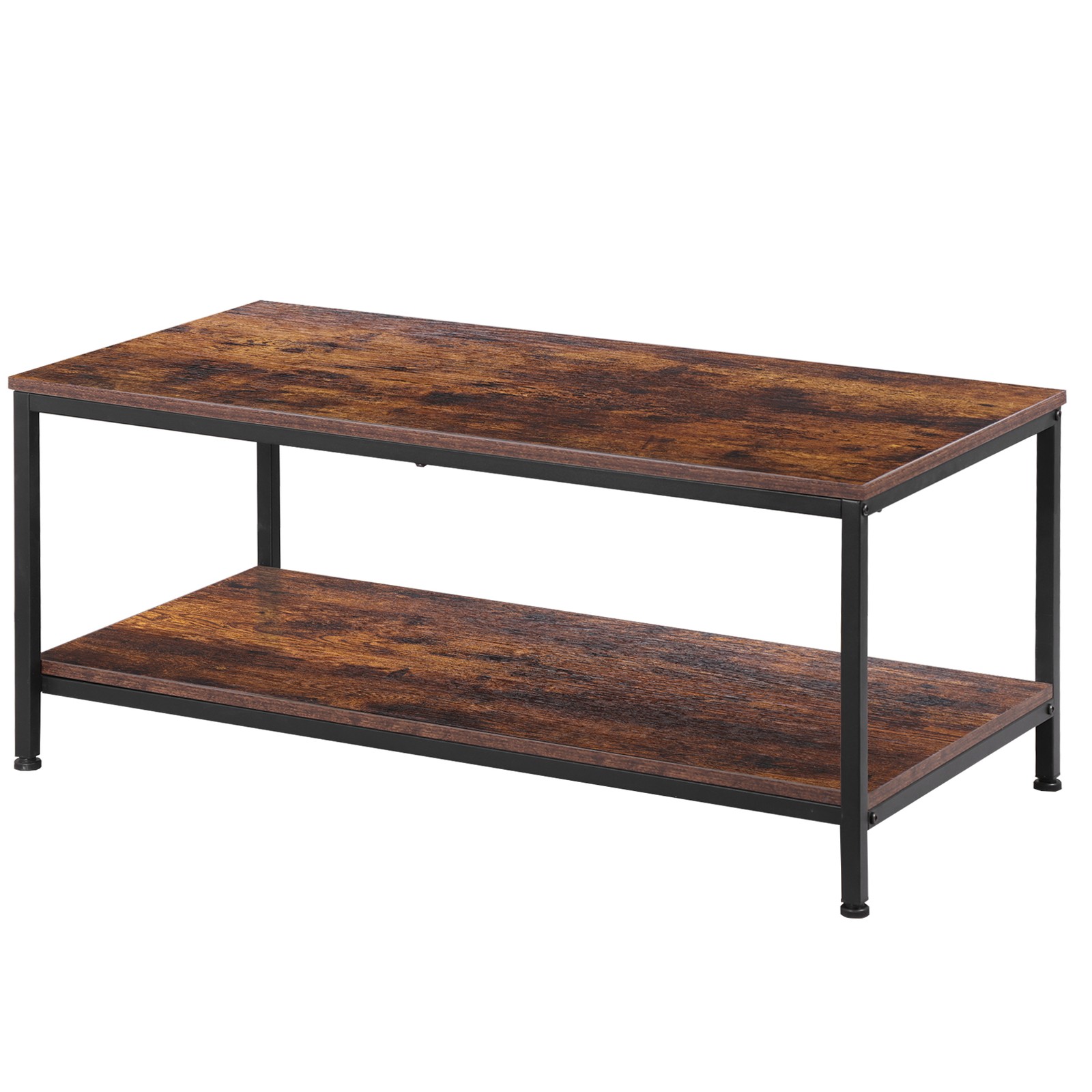 39″ Rectangular Coffee Table Industrial Wood Center Table w/ Storage Shelf Brown