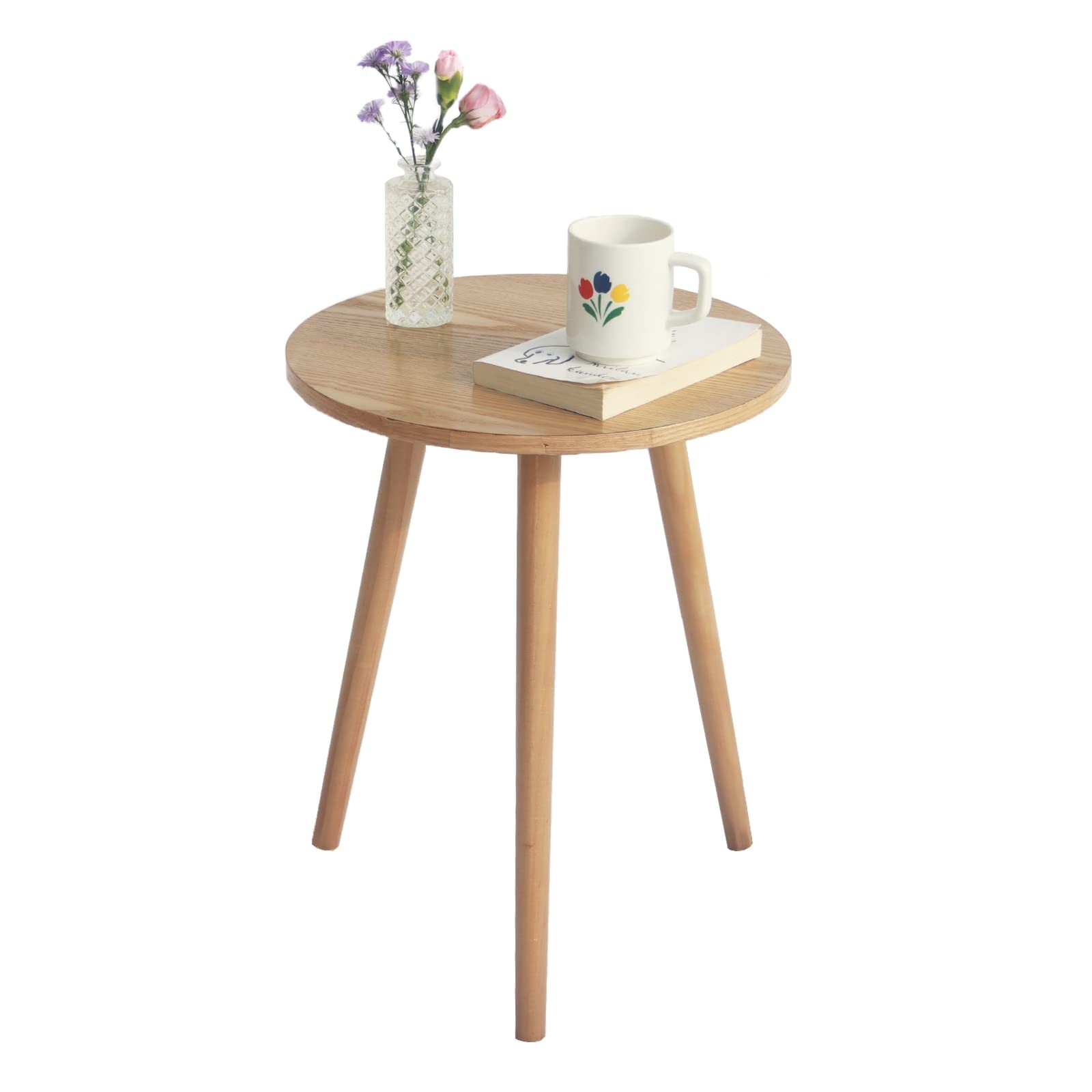 AWASEN Side Table Round, Small Accent 16 in x 16 x 19.5 in, Natural Walnut