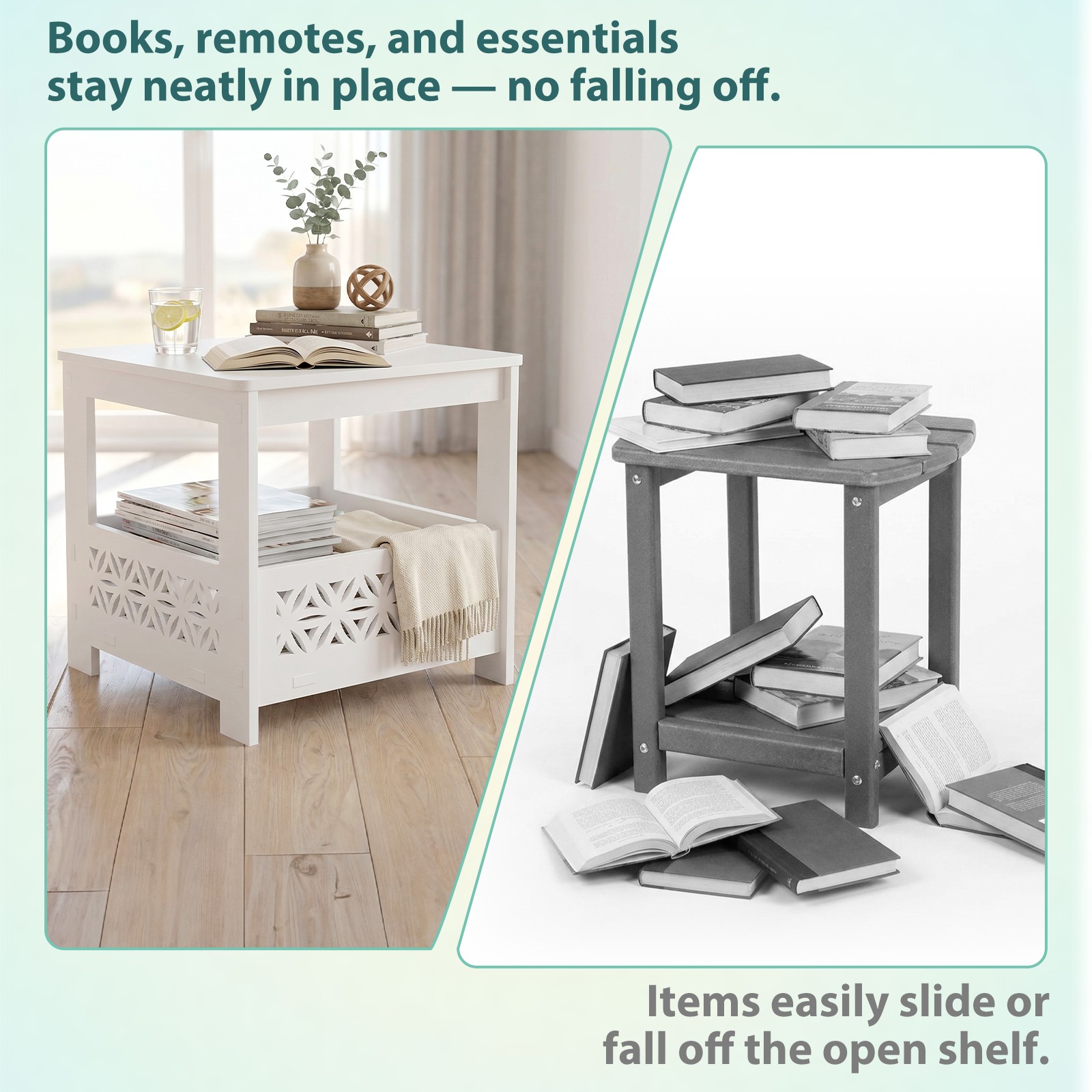 Side End Table, PVC Bedside Table w/ Storage Rack for Indoor Living Room
