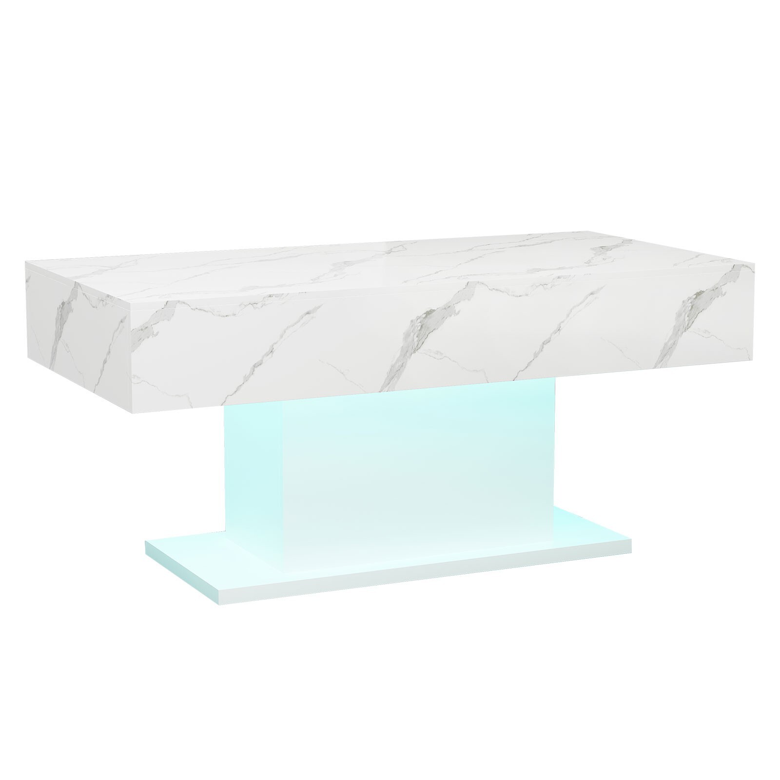 Marble White Modern High Glossy LED Coffee Table 16Color LED Light Living Room