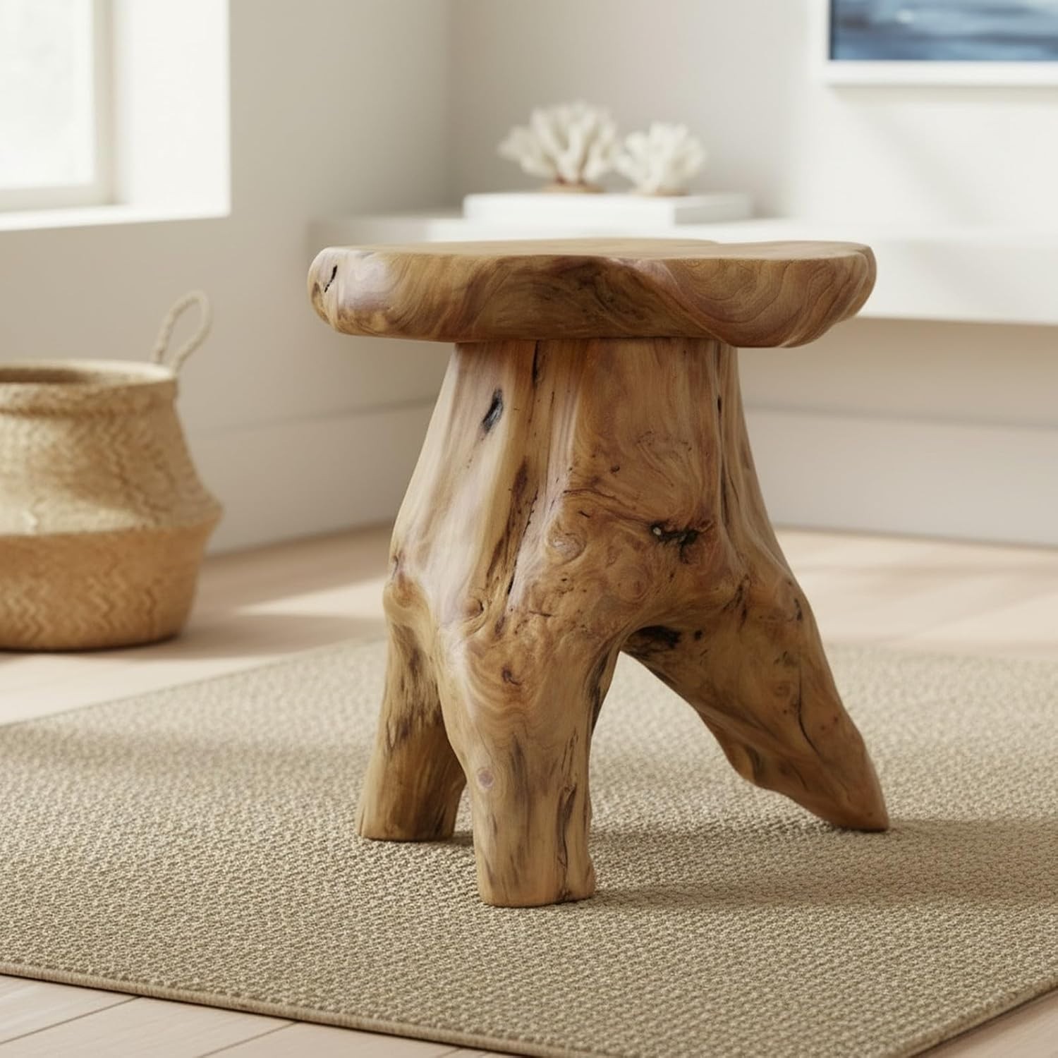 Natural Cedar Stump End Table 14 Inch Live Edge Stool