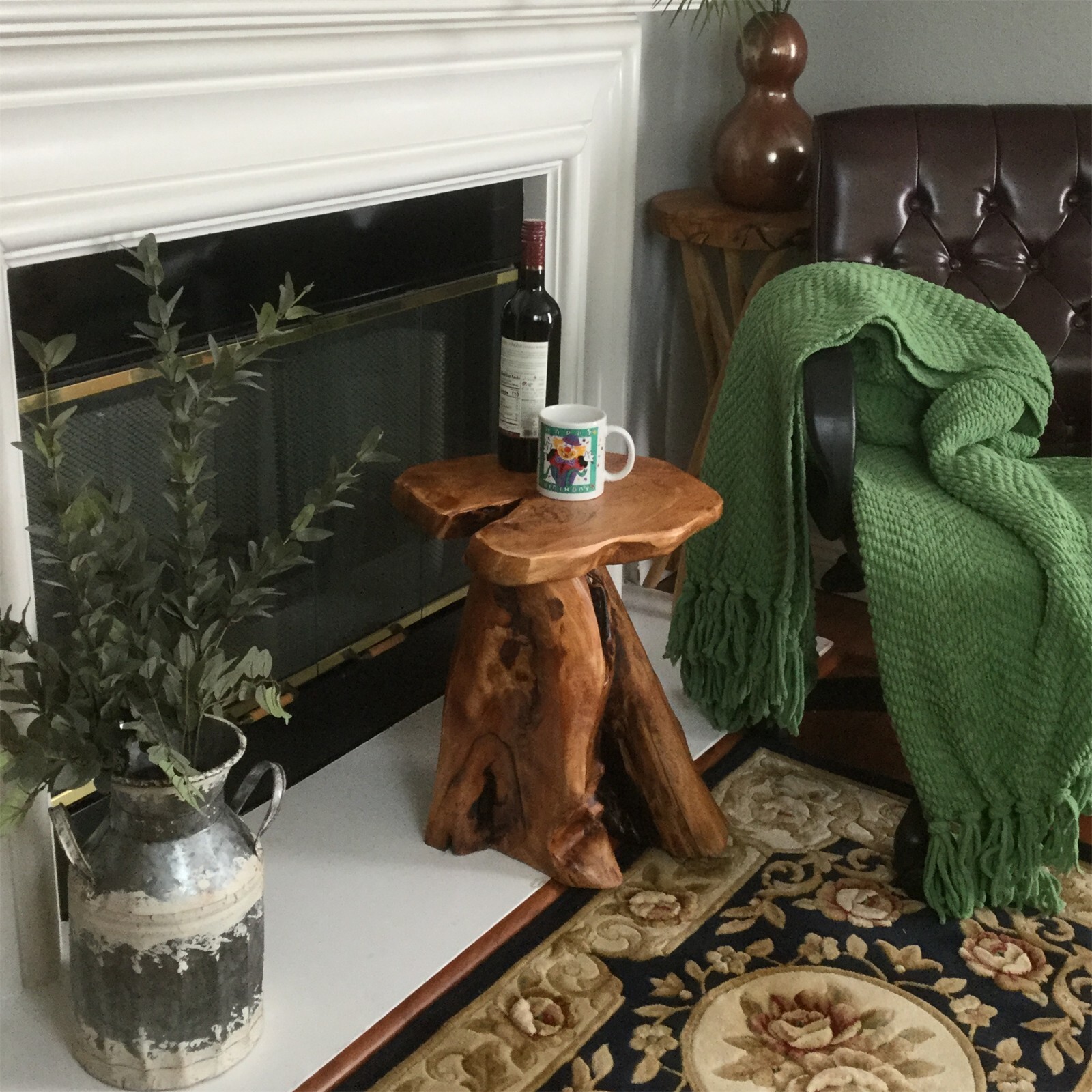 Natural Irregular Shape Tree Stump End Table Plant Stand, 14″x13″x18″H