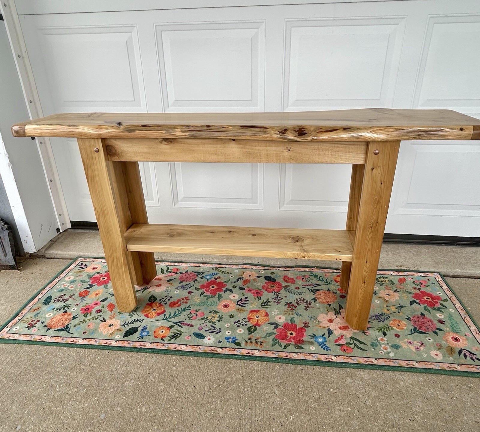 Thick Live Edge Sofa Entry Table 57″x16″ Natural Finish Northern White Cedar