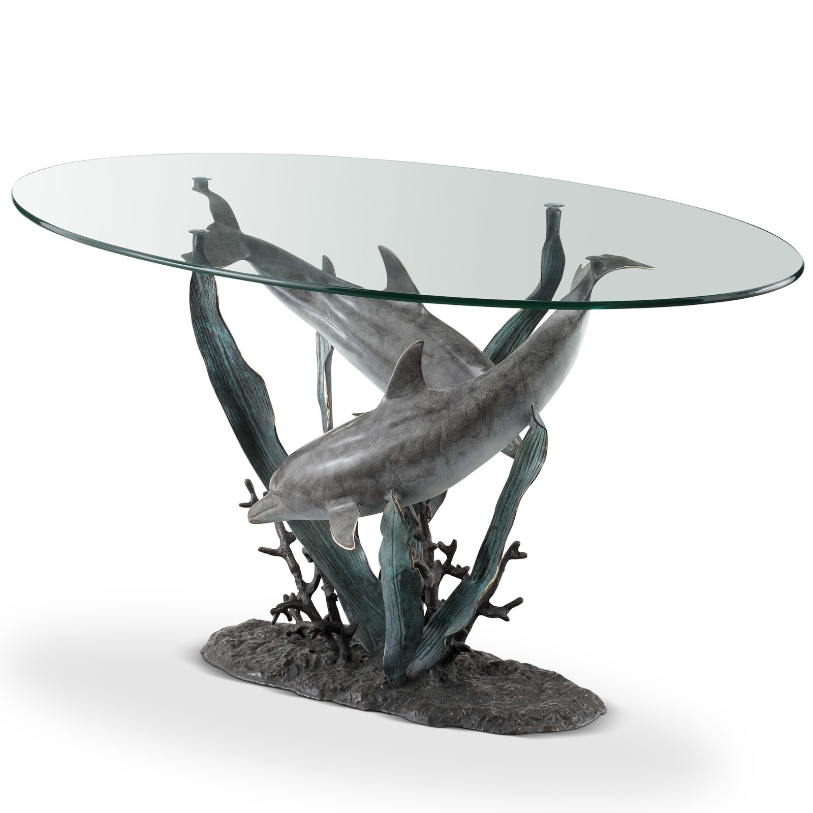 Unique Design Dolphin Duet Coffee Table Brass Glass Home Decorative