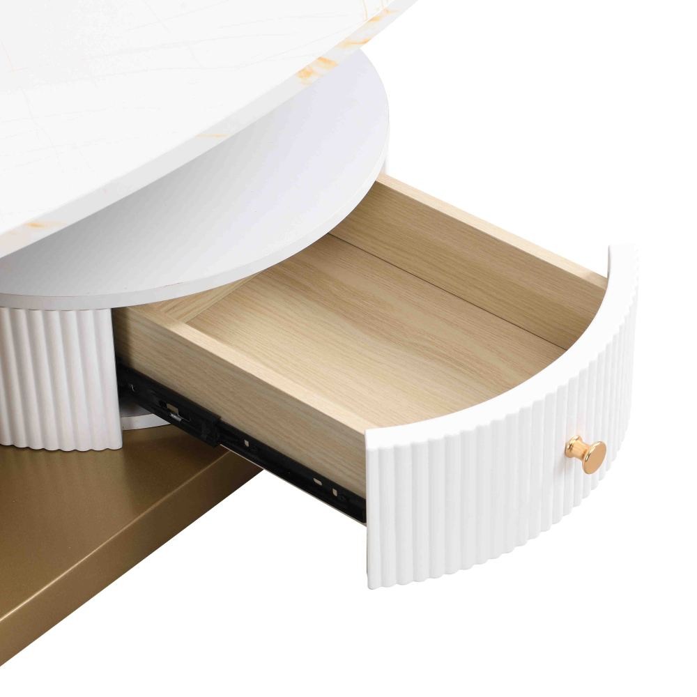 Nesting Coffee Table Set of 2 Oval Round Side End Tables Golden MDF Metal Frame