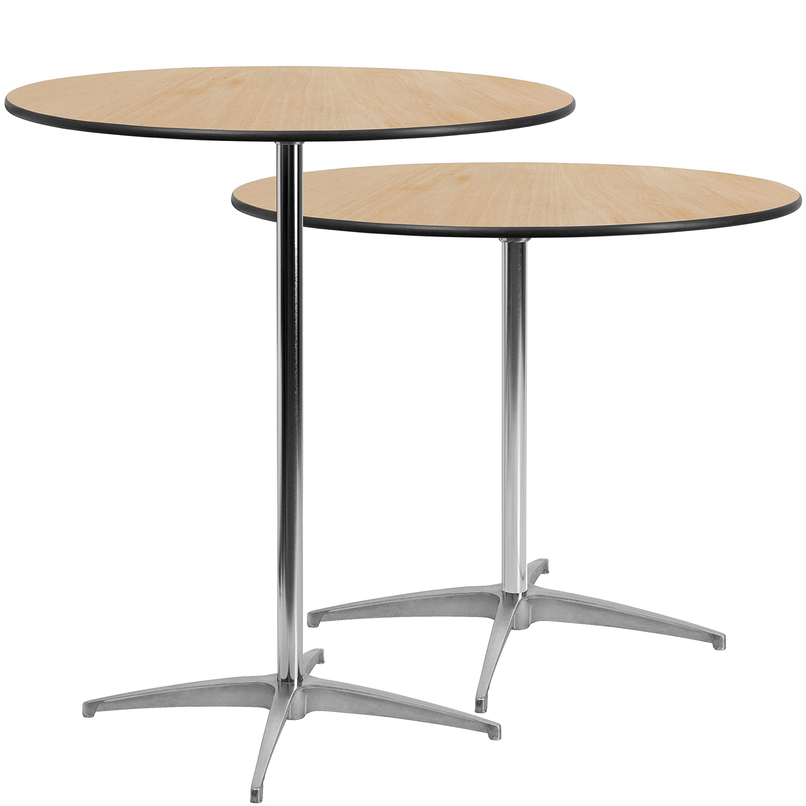 36 Inch Round Adjustable Height Cocktail Table Birchwood with PVC Edge