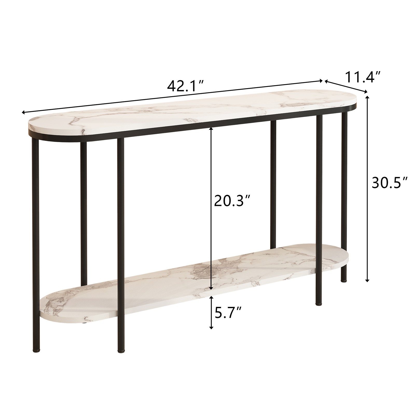 Console Table 2 Tier Entryway Table with Storage Shelf Faux Marble Narrow Table