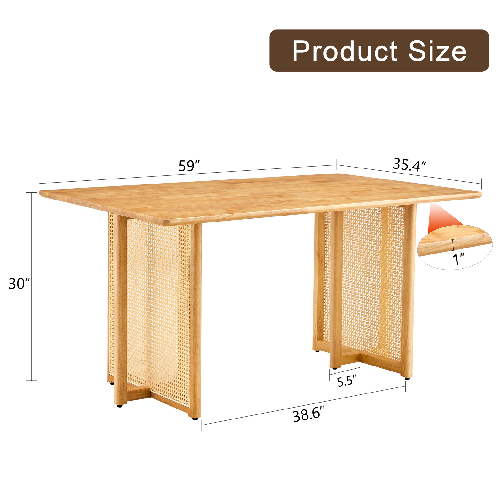 59″x35.4″ Wood Rectangular Dining Table Kitchen Desk Dinette Table Natural Color