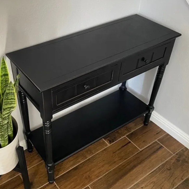 Black Wood Console Table Sofa Storage Hallway Sofa Accent with Drawers & Shelf