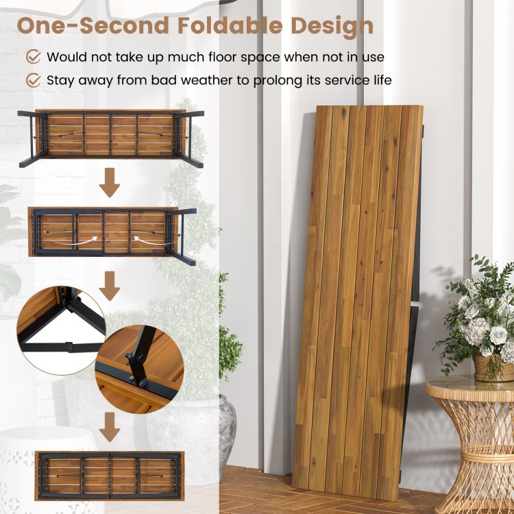 59x20x27.5in Fold-Flat Acacia Wood Table 165lb Capacity Metal Frame Natural
