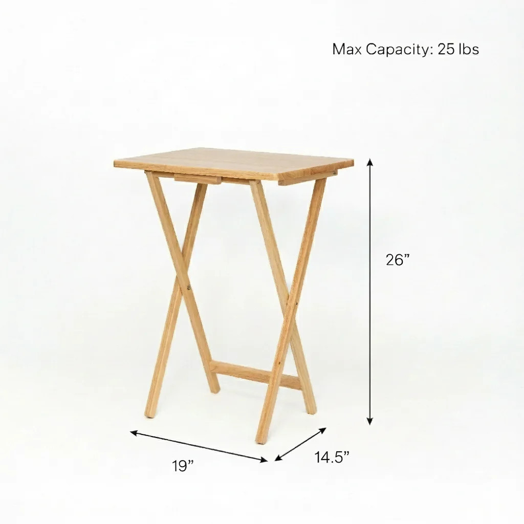 Folding TV Tray Table, Rubberwood, Natural, 19″ X 14.5″ X 26″, Indoor, 1 Piece