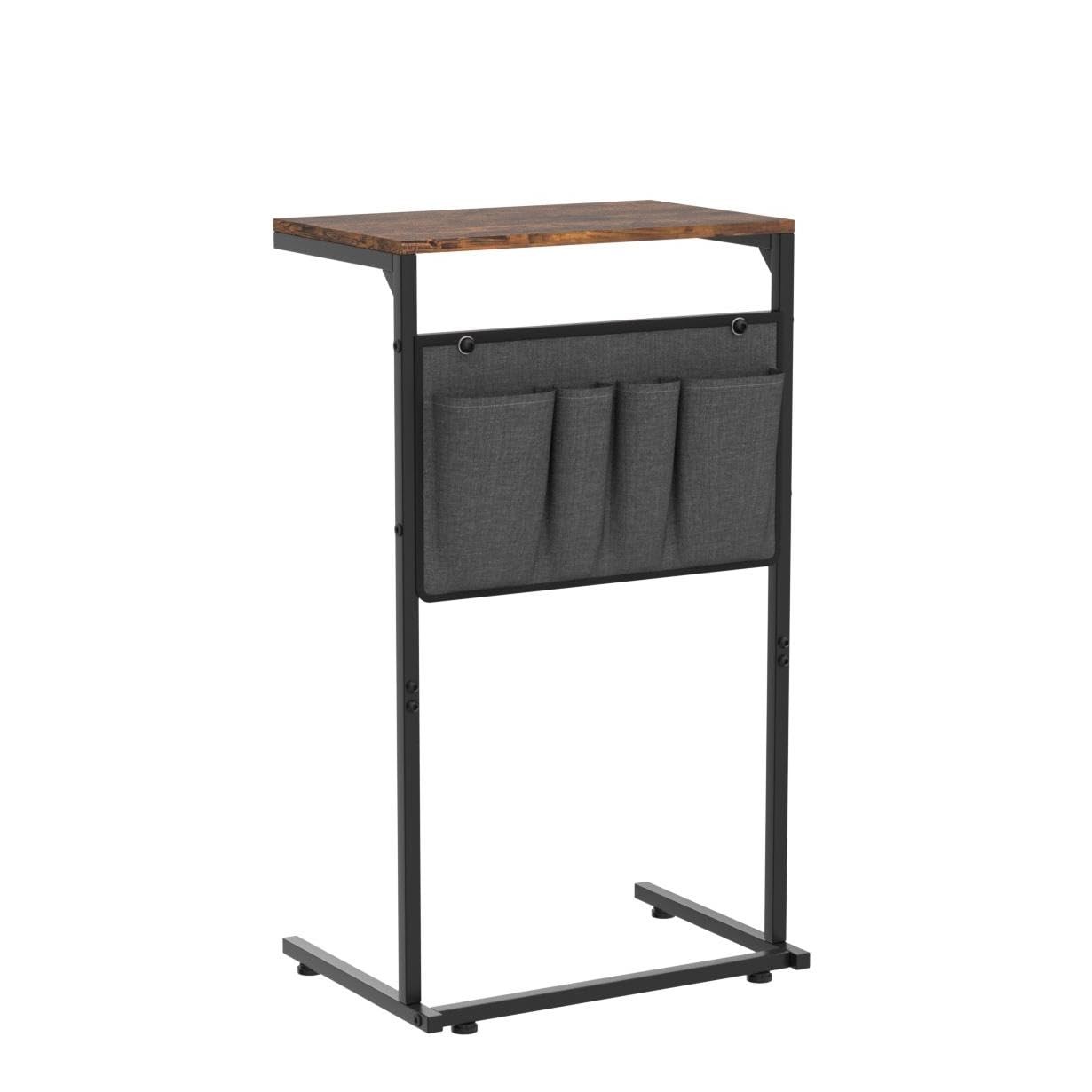C Shaped End Table, Small Side Table for Couch and Recliner, Slide Under Sofa