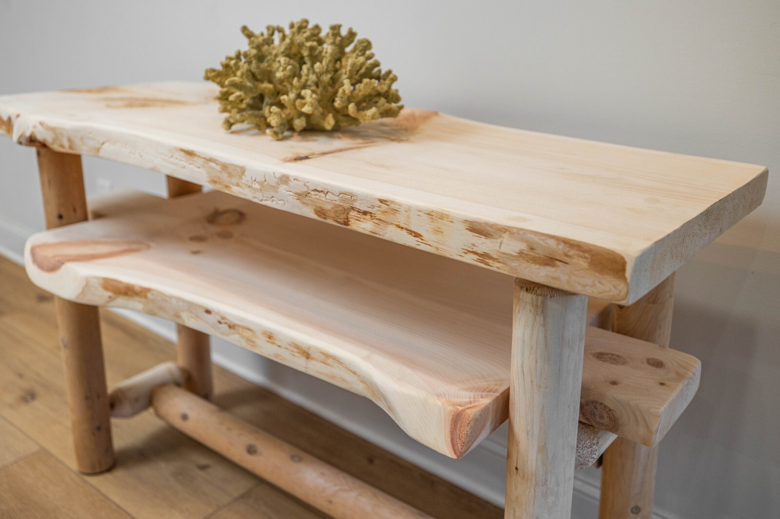 Southern Rustic Logwerks Log Console Table with Shelf Live Edge