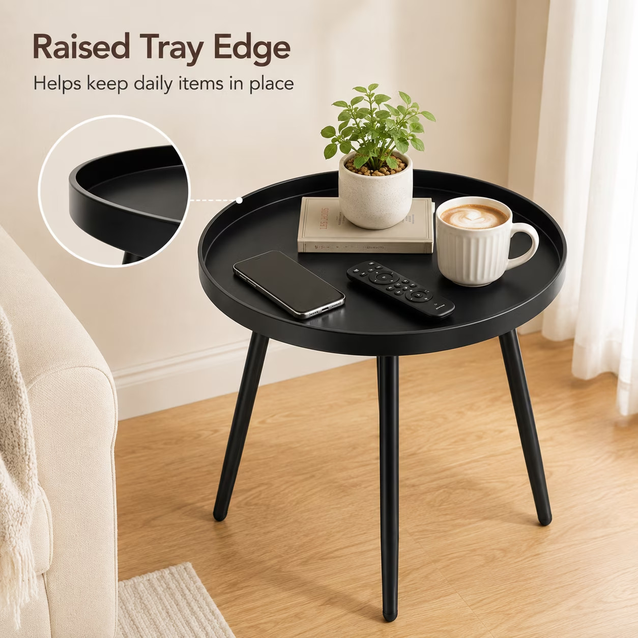MEHOOM Round Metal Side Table Matte Black End Table Indoor FREE SHIP