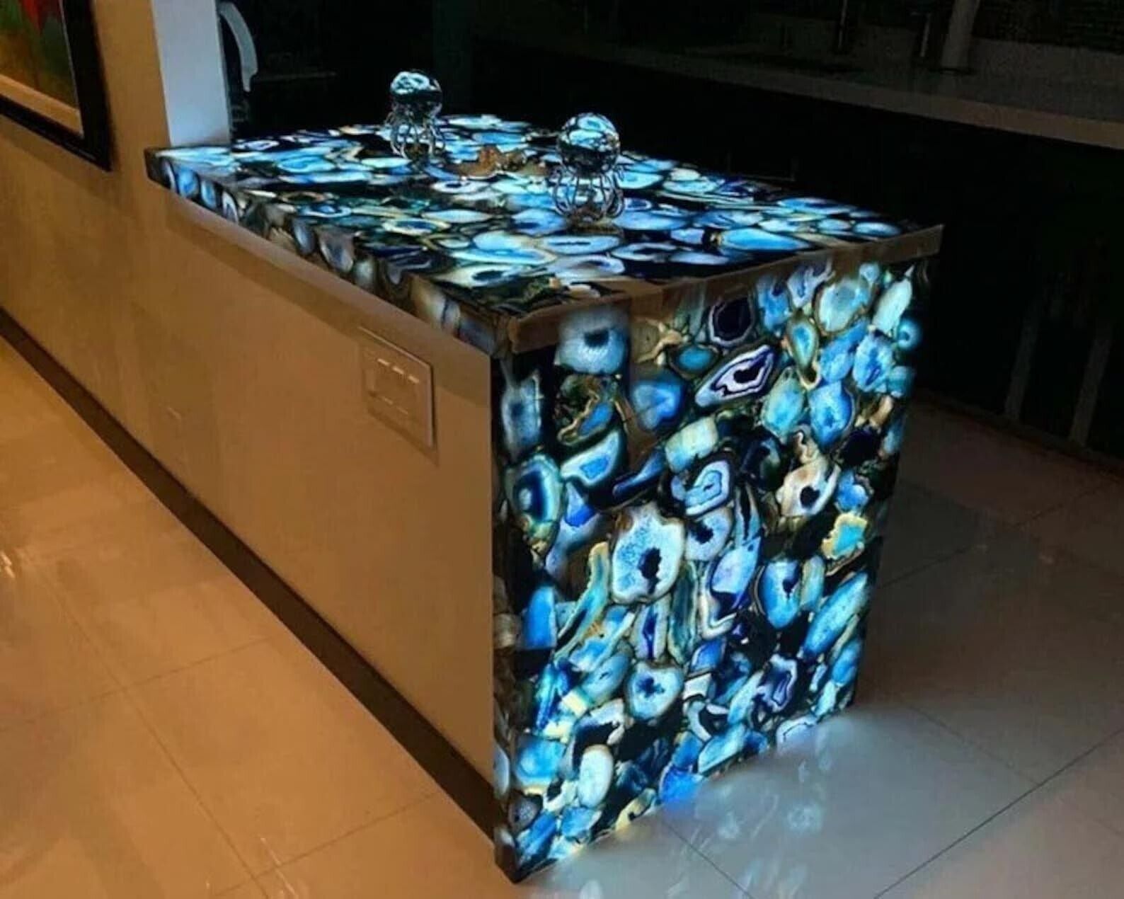 Natural Blue Agate Stone Counter Top Dining Table Luxury Furniture for Any Room