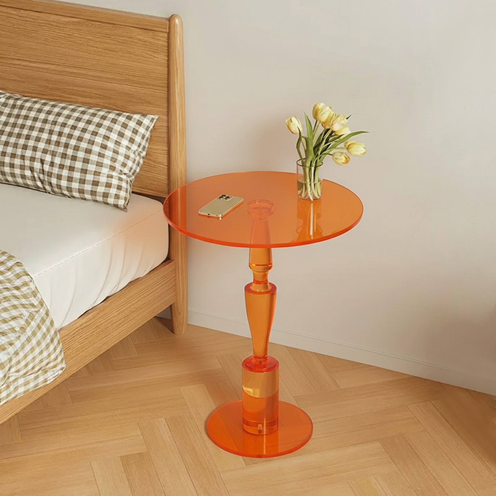 Acrylic Round Side End Table, Nightstand Pedestal Table for Living Room, Bedroom