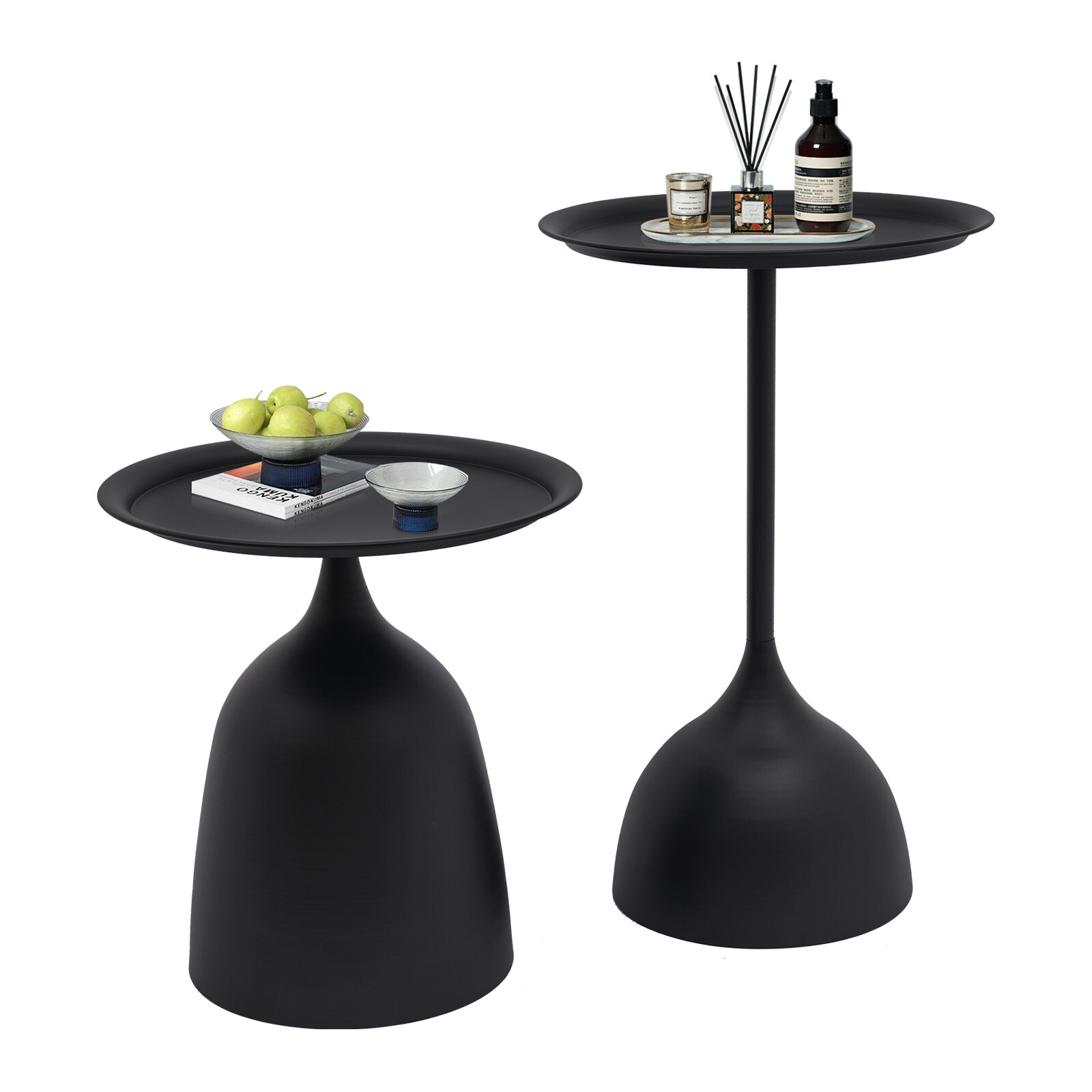 2Pcs Round Side Tables Modern Iron Sofa Coffee End Desks For Living Room Bedroom