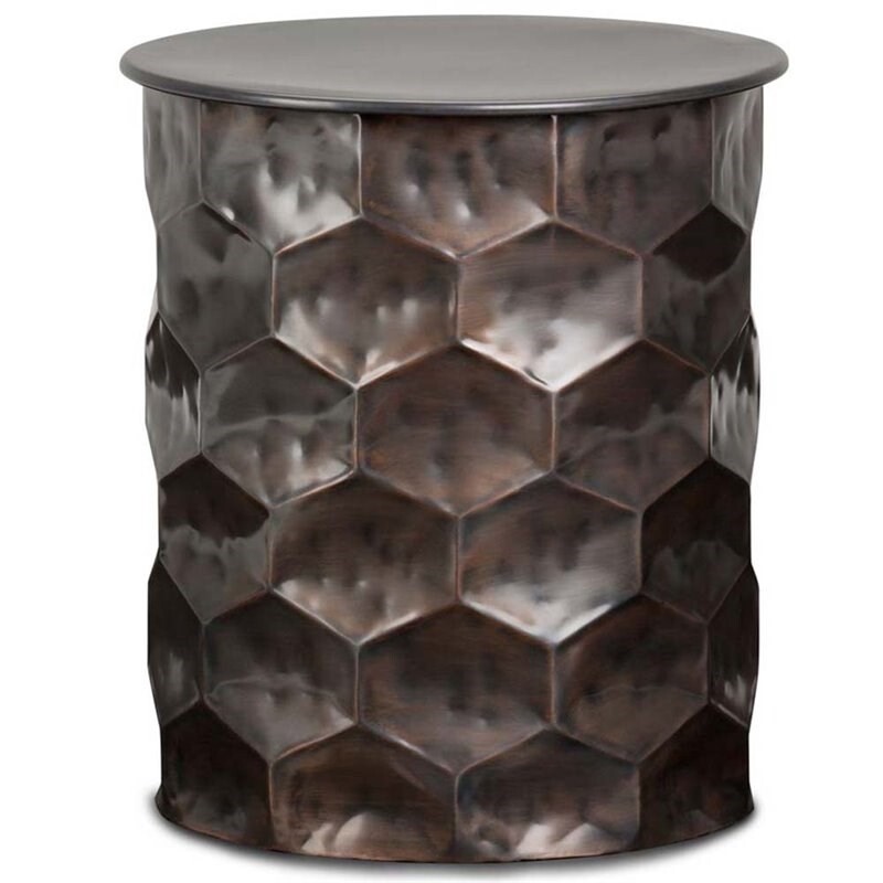 Maklaine Industrial 17″ W Metal Storage Accent Side Table in Antique Bronze