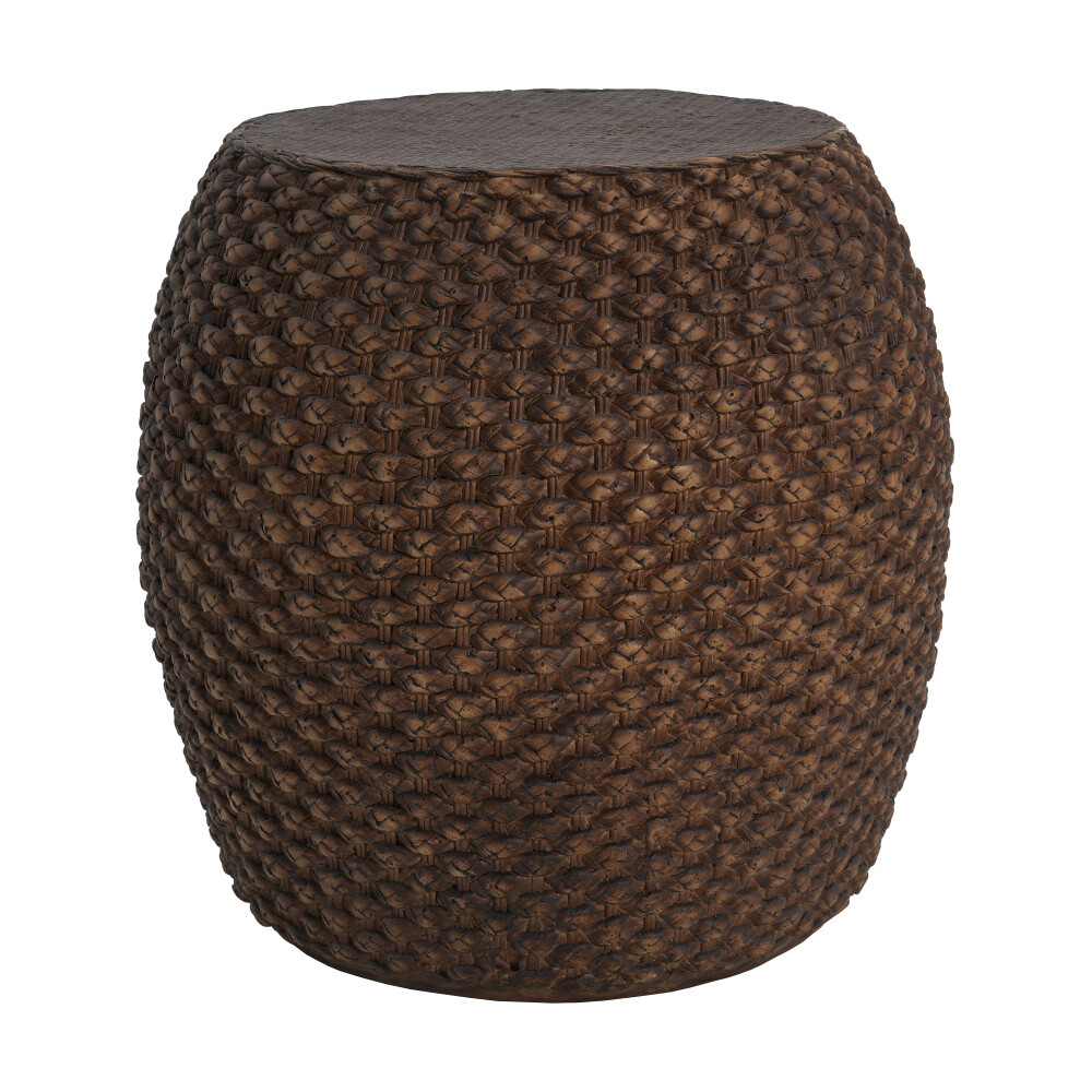 Faux Rattan Side Table – Handmade MgO Construction, Indoor/Outdoor Use (Brown)