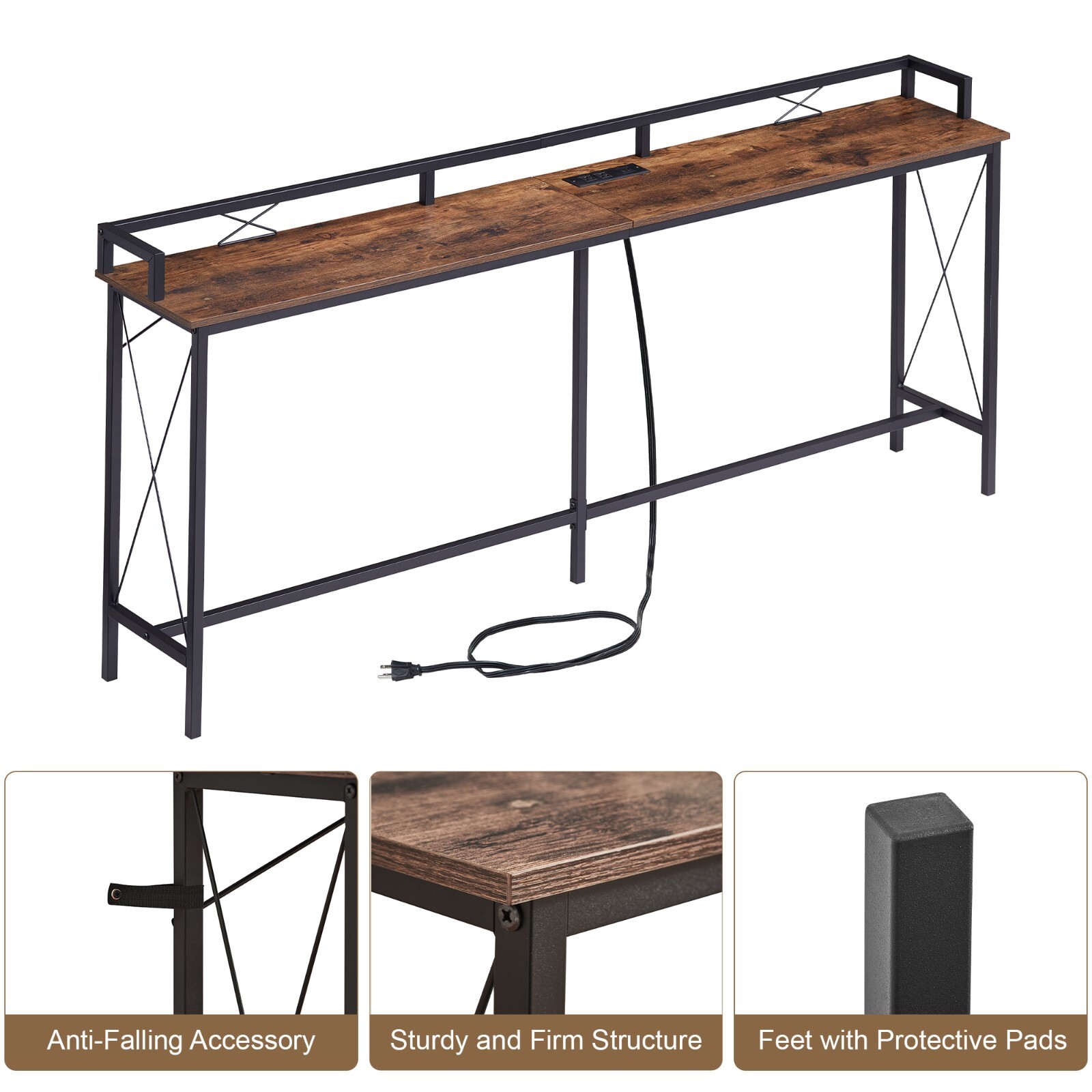 Console Table with Power Outlet 39/55/70″ Long Narrow Sofa Entryway Side Table
