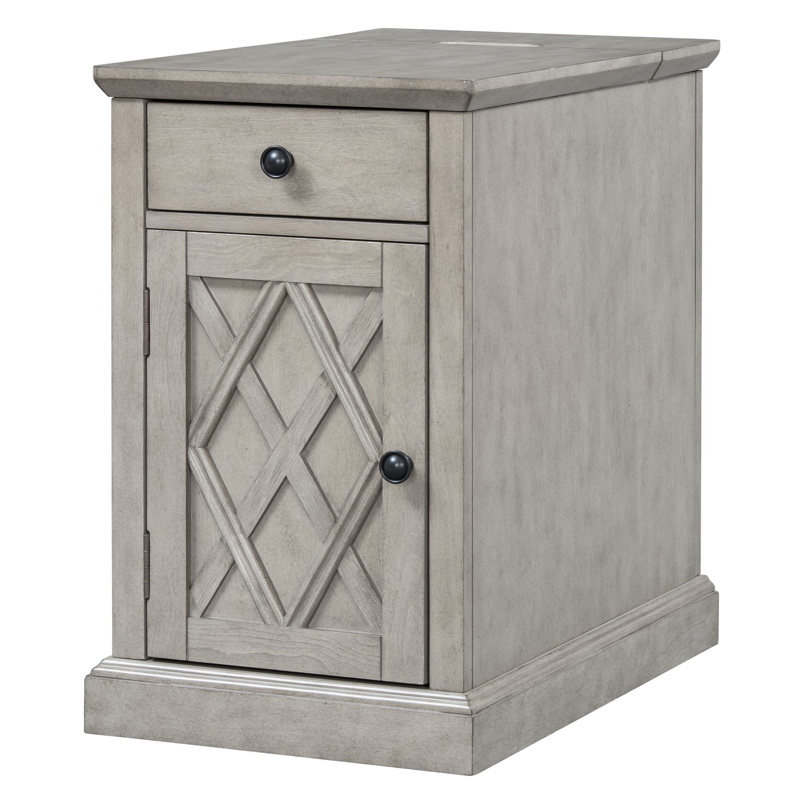 Classic Charging End Table with USB Ports & Storage Antique Gray