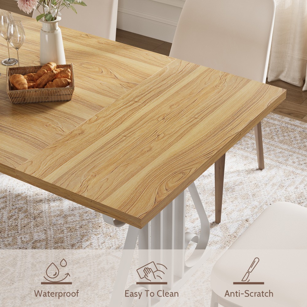 Dining Table for 6–8, Rectangular OAK Top, Metal Frame, Adjustable Feet