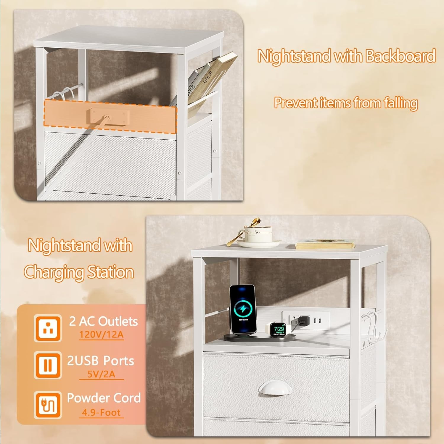Compact End Table with 2 Drawers and Charging Ports – Perfect for Any Room