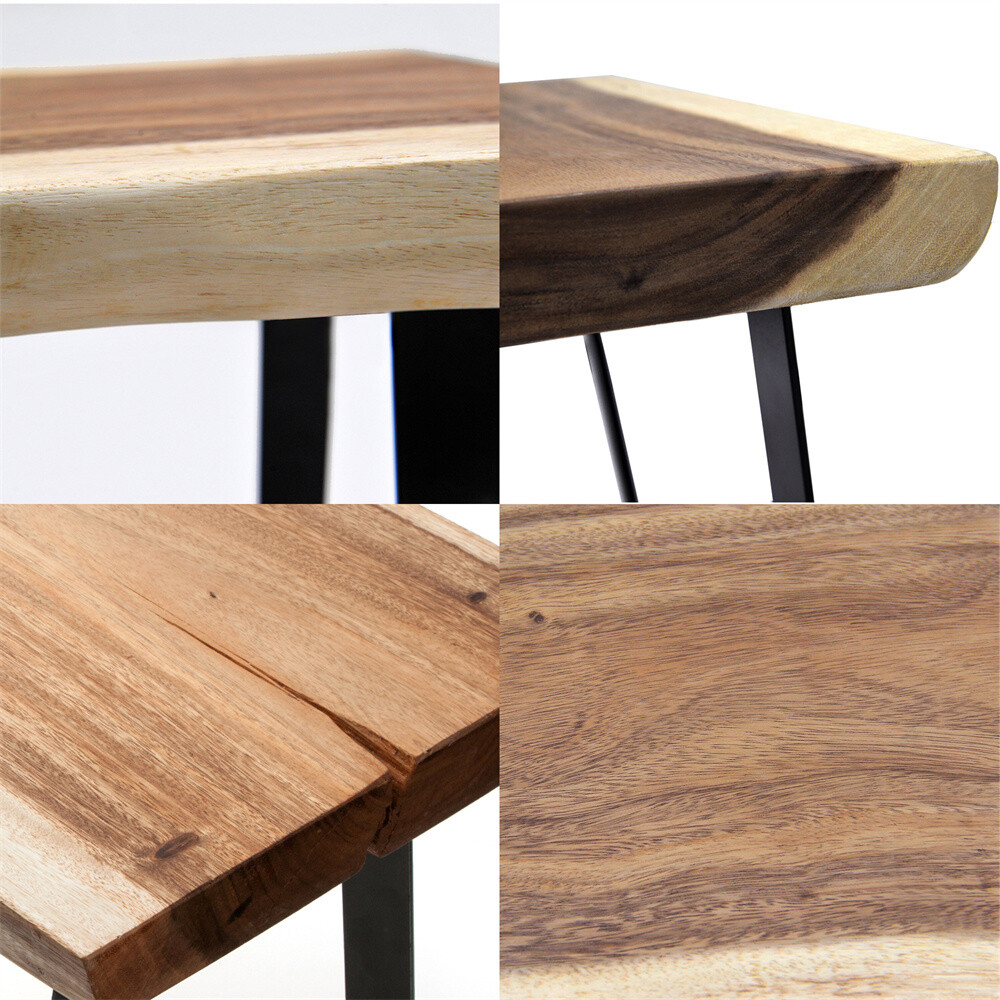 Natural Solid Wood Rectangle Bench Coffee Side Table with Metal Legs Rustic