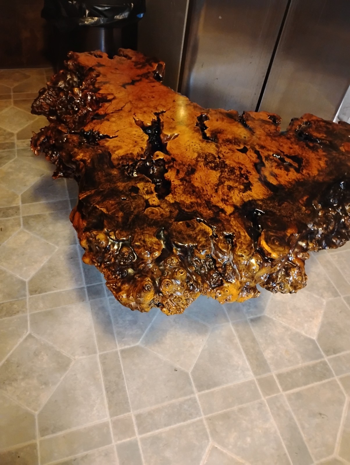 Vintage Handmade Redwood Burl Coffee Table with Redwood Stump Basee