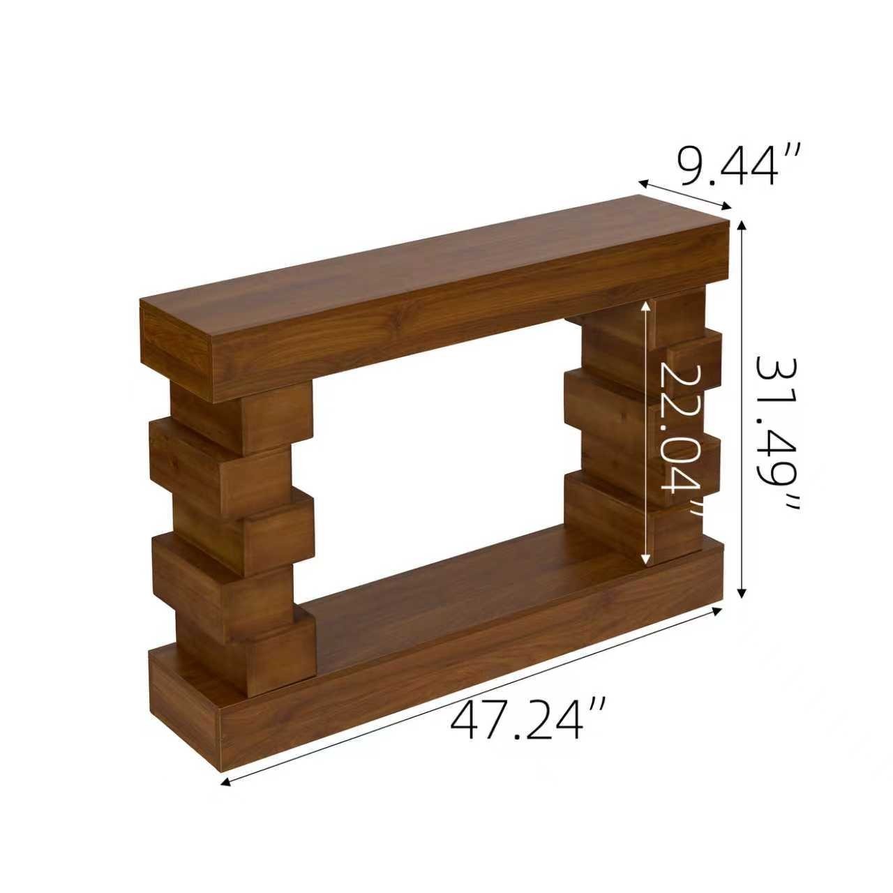 Rustic Sculptural Wood Console Table Geometric Block Base Entryway Accent Table