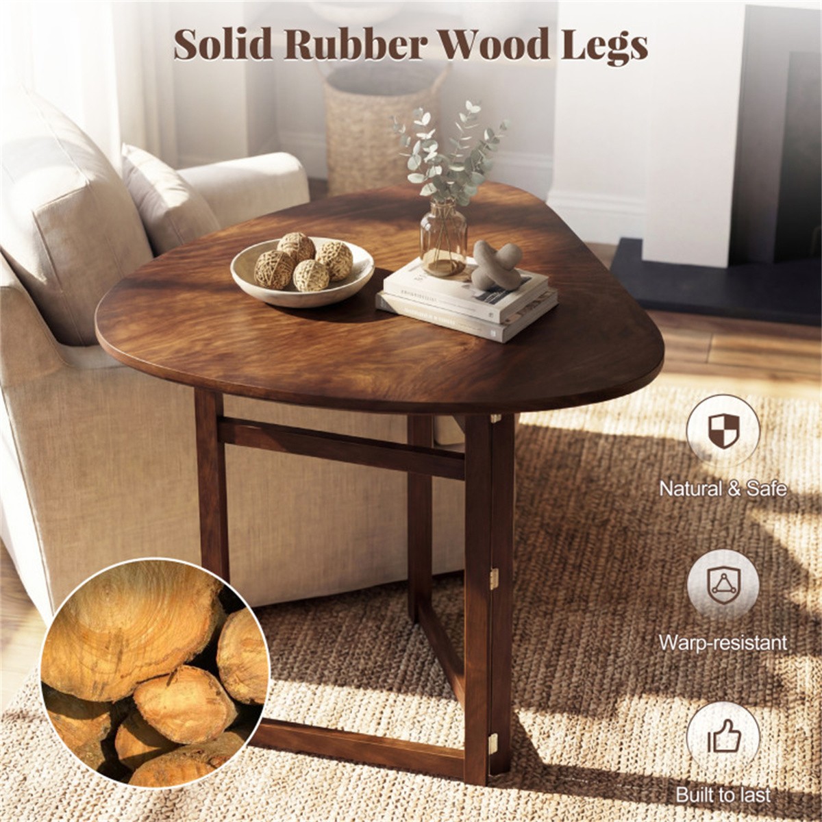 31.5″ Small Folding Dining Table Walnut Solid Wood Foldable Kitchen Table