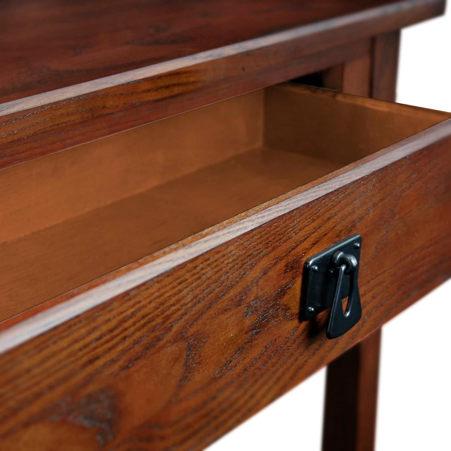 Narrow Mission Console Table with Drawer & Shelf, Solid Wood, Russet Finish