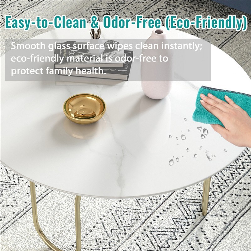 20″-36″ Inch Round Tempered Glass＋Marble Pattern Table Top for Indoor & Outdoor