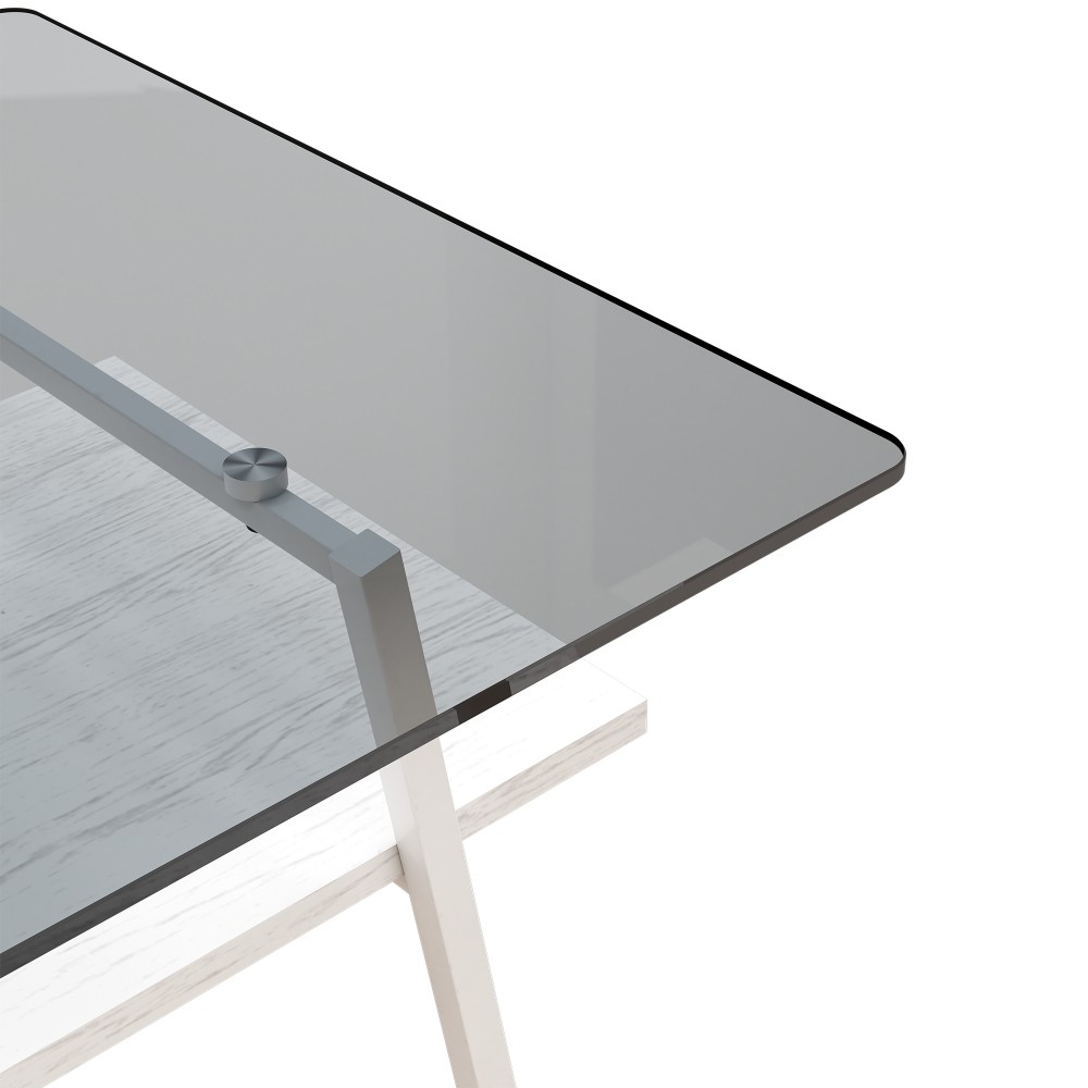 Gray Glass Rectangle Coffee Table, White Metal Legs