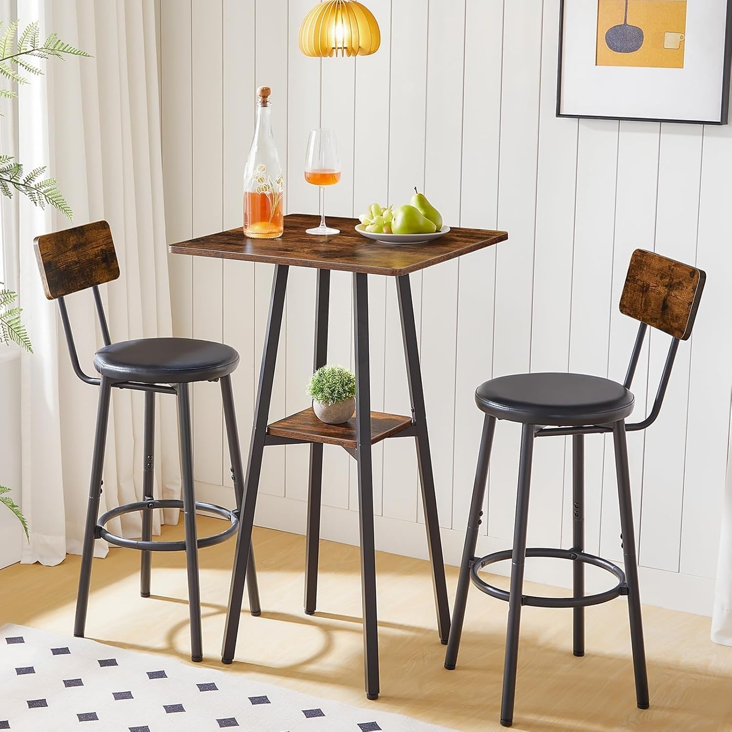 Rustic High Top Bar Table – 36.6” Counter Height with 2-Tier Storage Design