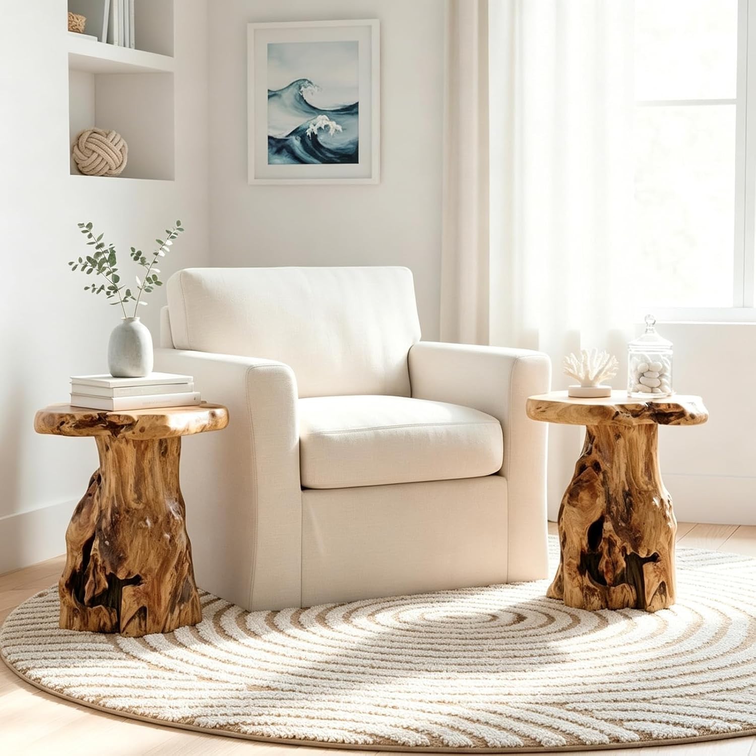 Rustic Natural Tree Stump Stool – 19” Accent Table & Plant Stand