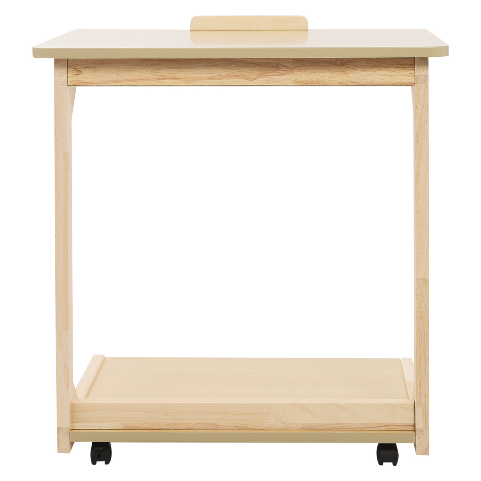 2 Tiers 23.62*15.75*24.8in MDF& Solid Wood C Shaped End Table With 4 Wheels