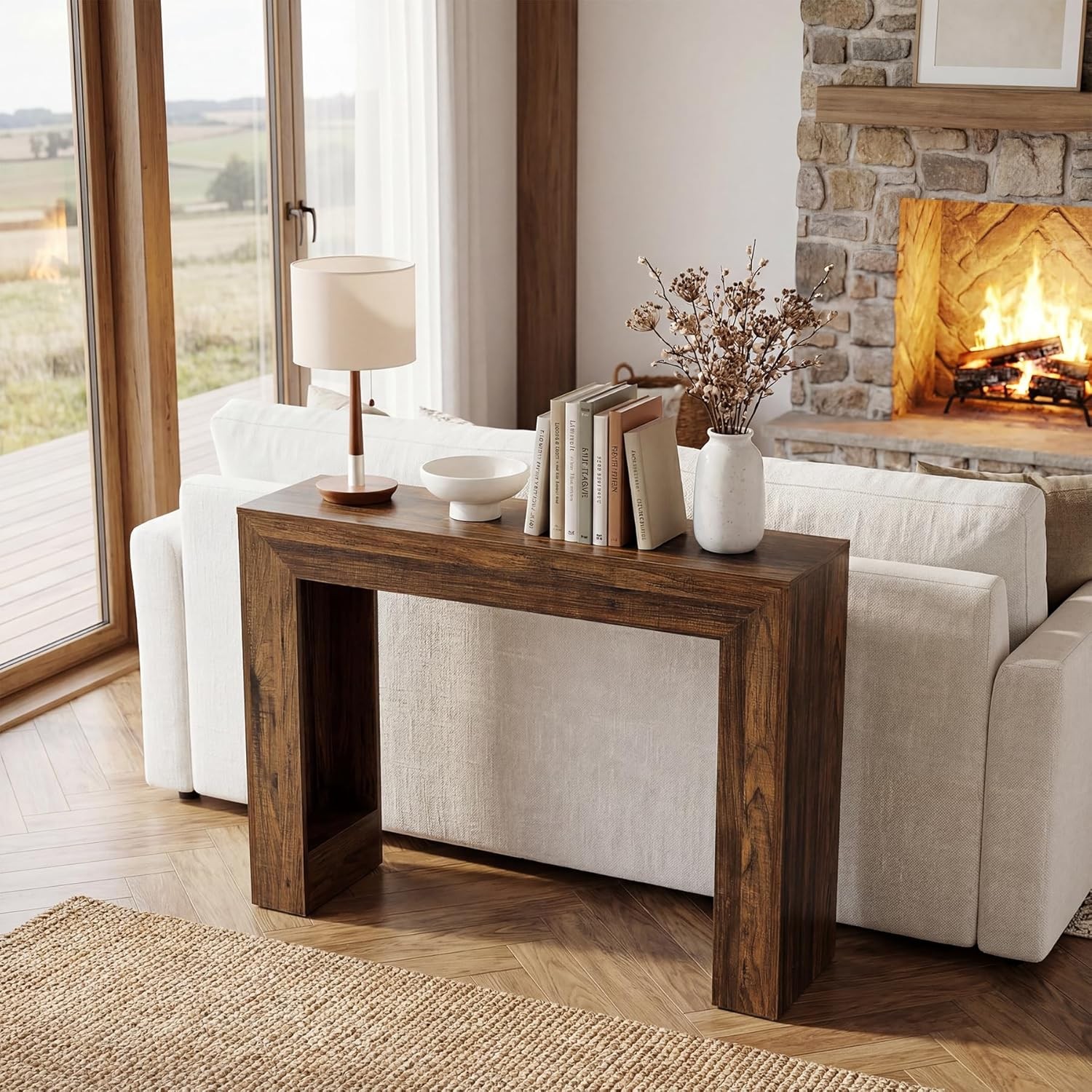 41.3-Inch Narrow Wood Console Table, Retro Brown Entryway Table for Small Space