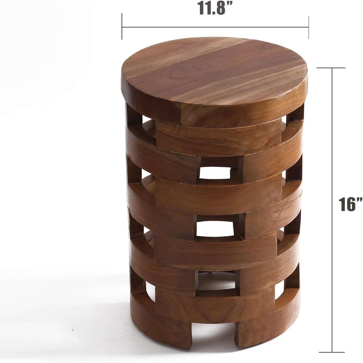 Teak Side Table for Living Room or Bedroom, Solid Wood Table Stool for Bathro…
