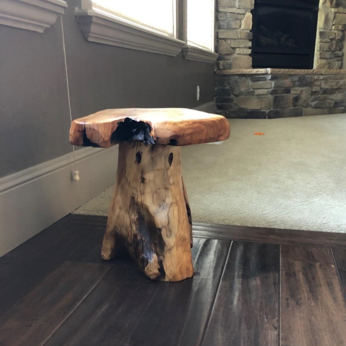 Rustic Cedar Roots Flower Stand Stool, Tree Stump Stool Side Table 19.5″ H