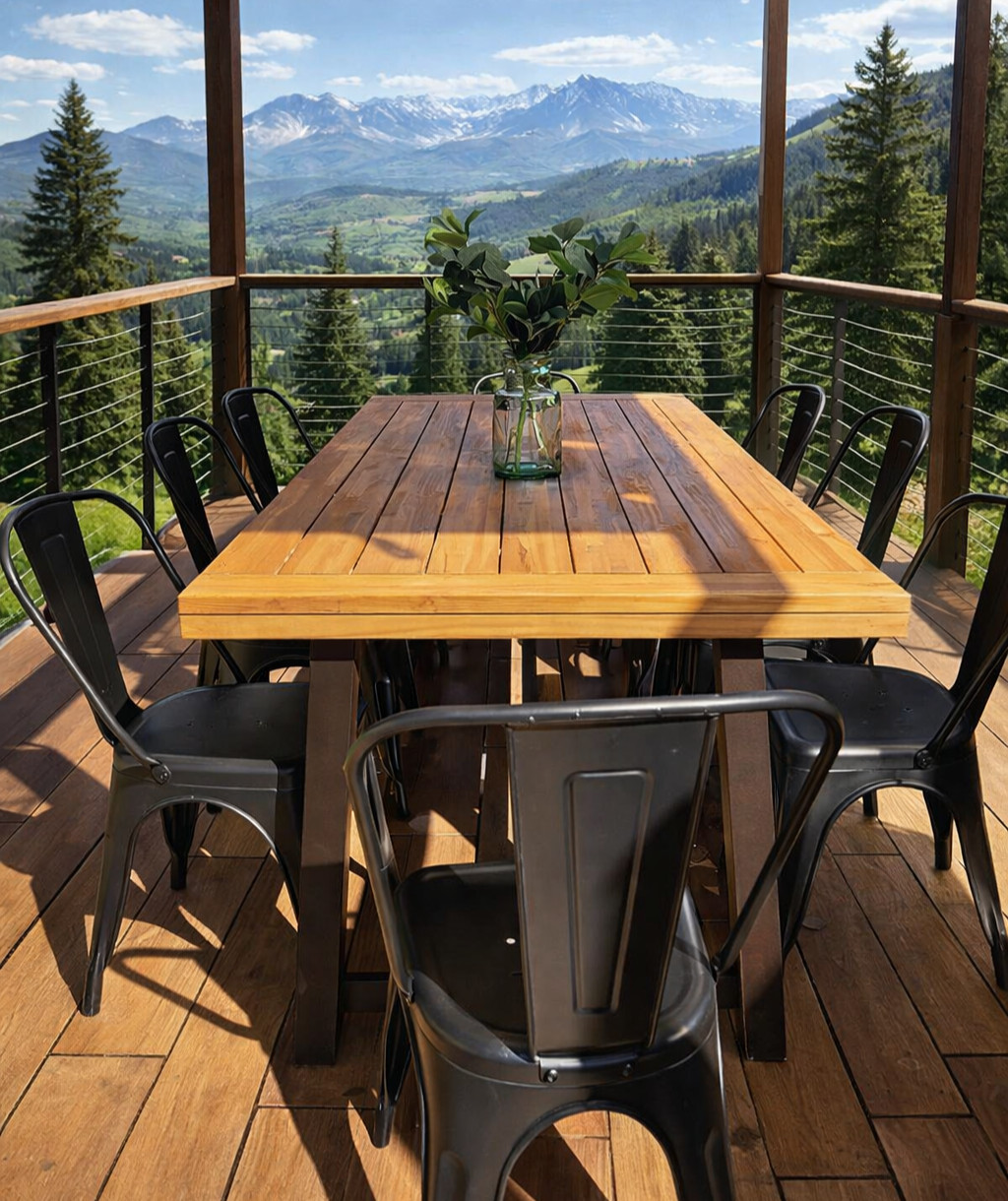Industrial Solid Wood Top & Metal Legs Dining Table Indoor Outdoor Patio Kitchen