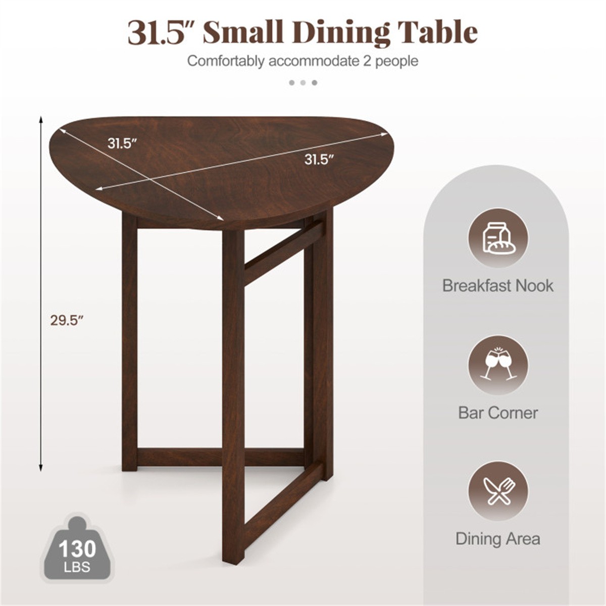 31.5″ Small Folding Dining Table Walnut Solid Wood Foldable Kitchen Table