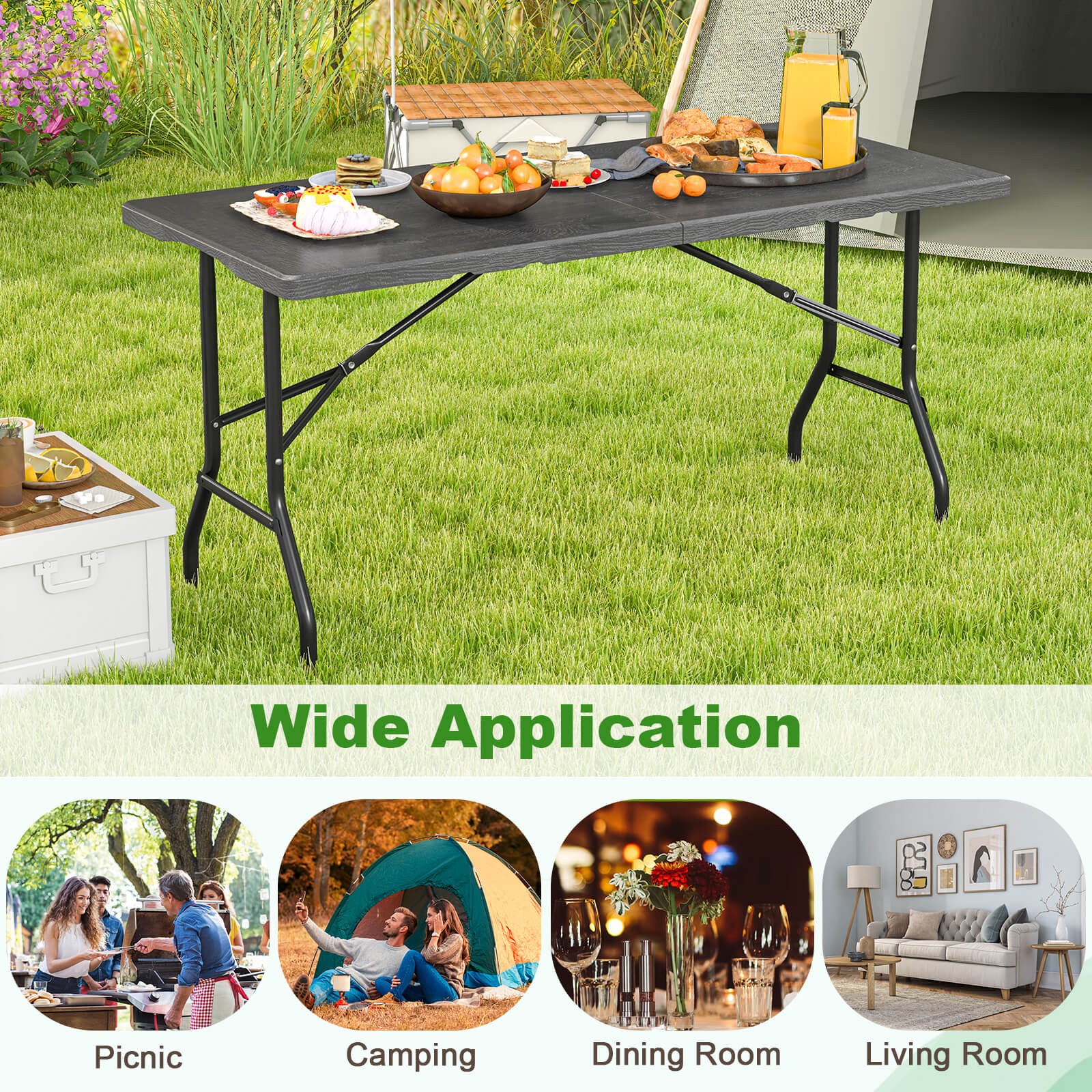5′ Folding Table Indoor Outdoor Foldable Plastic Table 4-6 Person Picnic Table