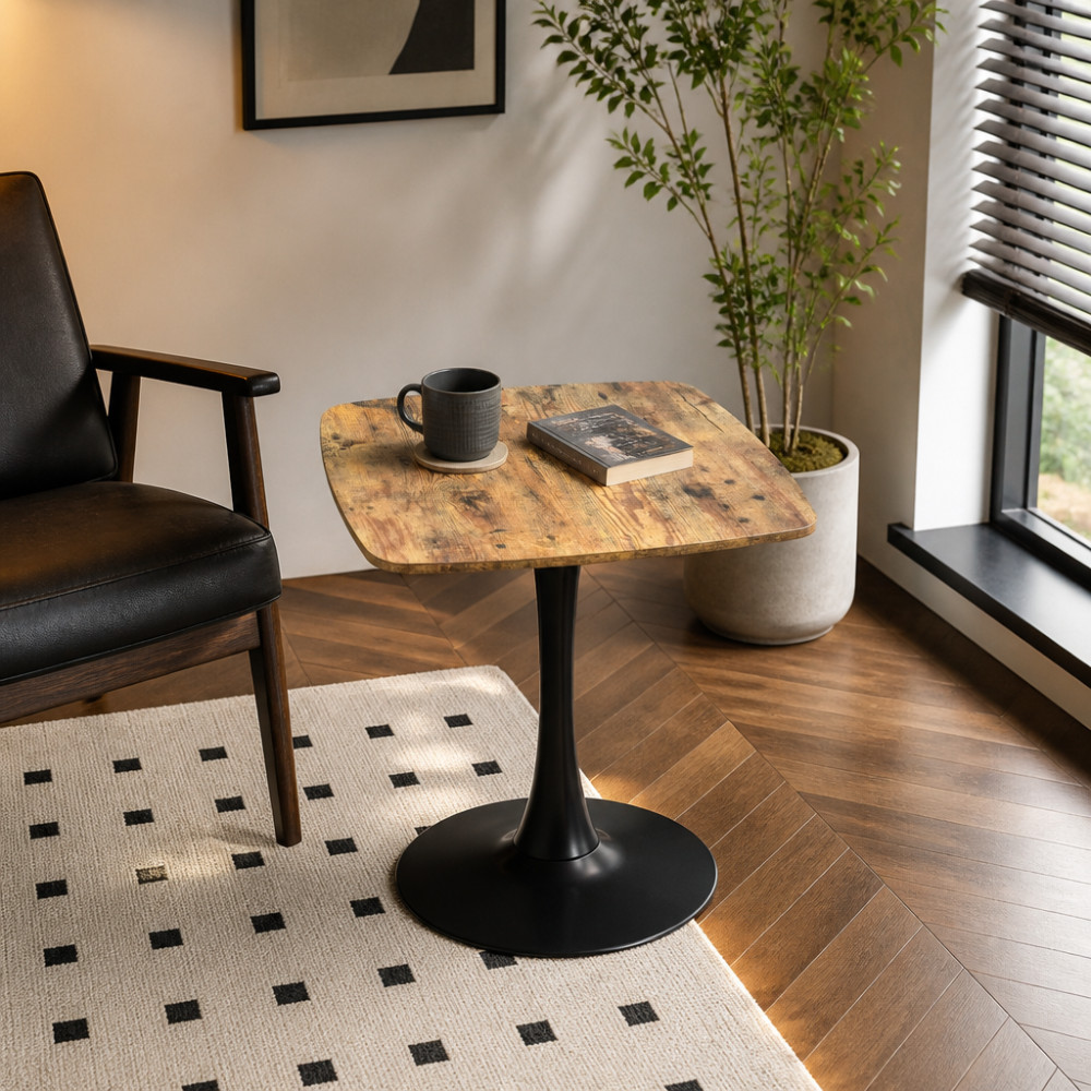 24″ Square Tulip Table with MDF Tabletop & Matte Black Metal Pedestal Base